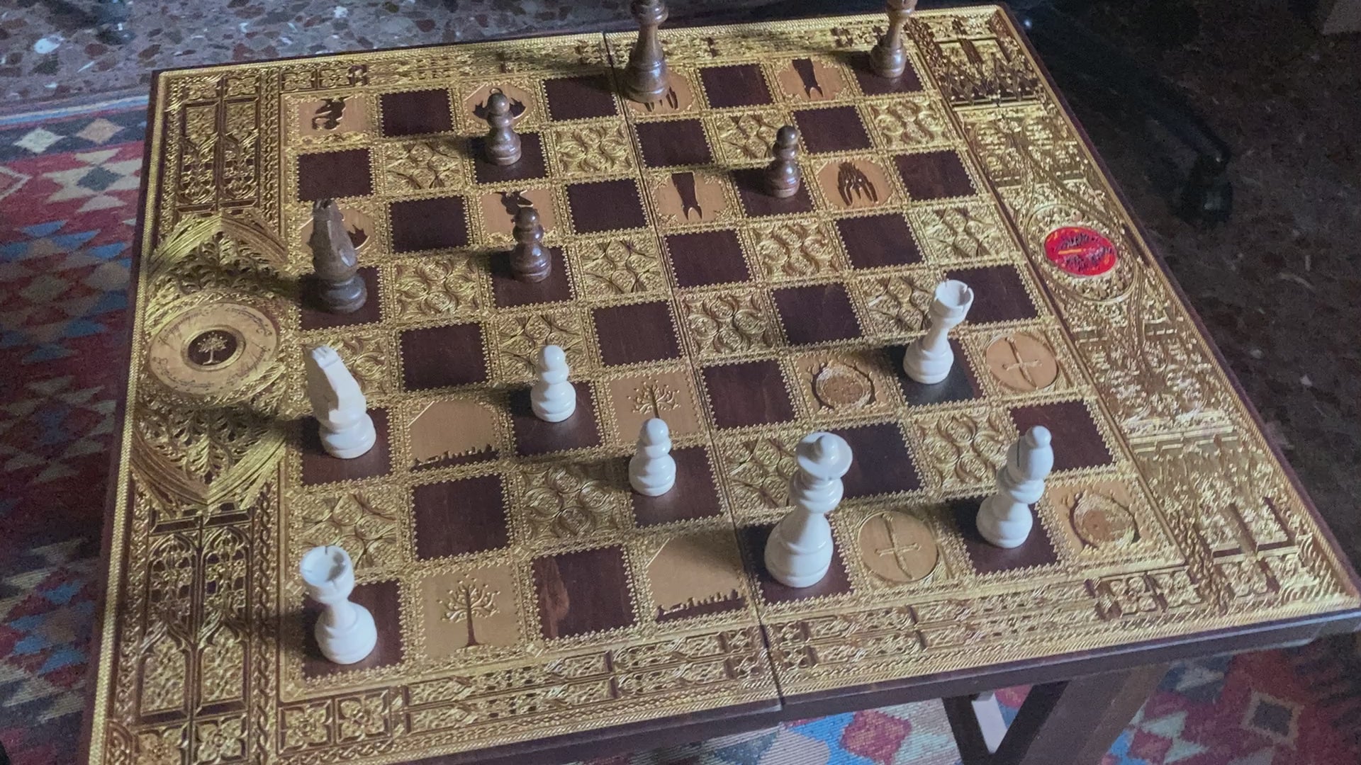 Fantasy Chess Board - Walnut & Gold - Tournament Size