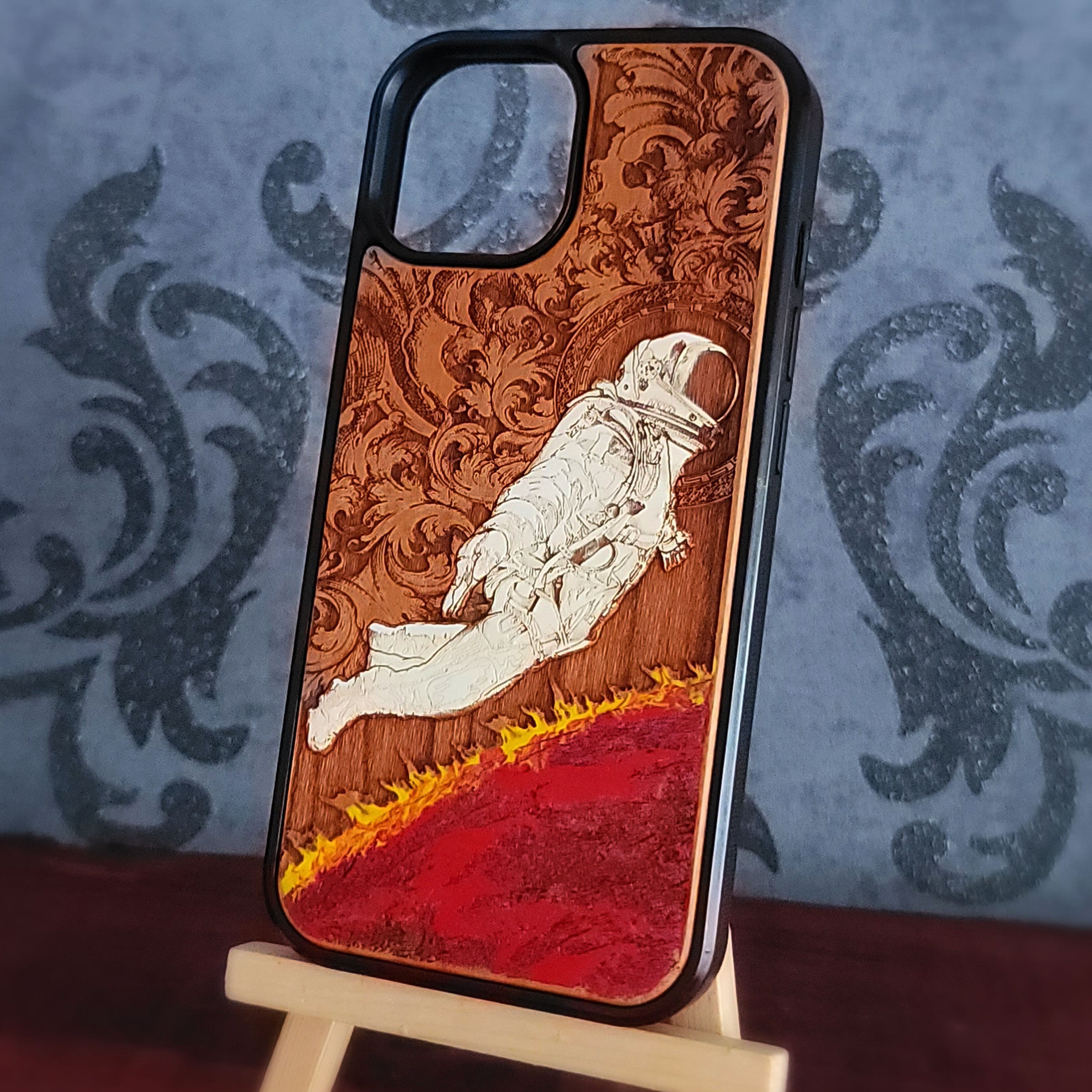 Funda de madera para iPhone y Samsung Galaxy - Obra de arte "Atmósfera en movimiento" pintada a mano