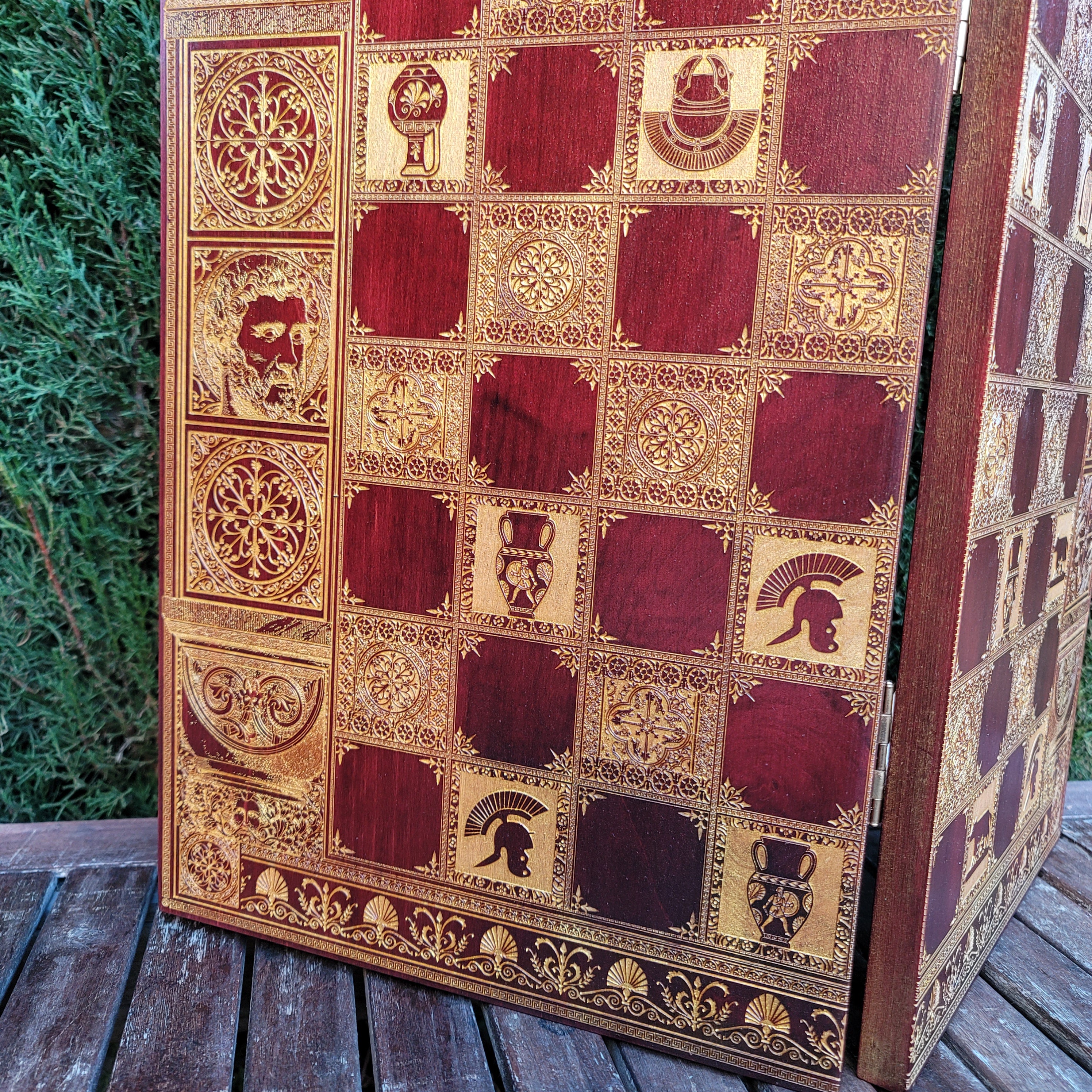 Roman Chess Board - Red Walnut & Gold - Tournament Size