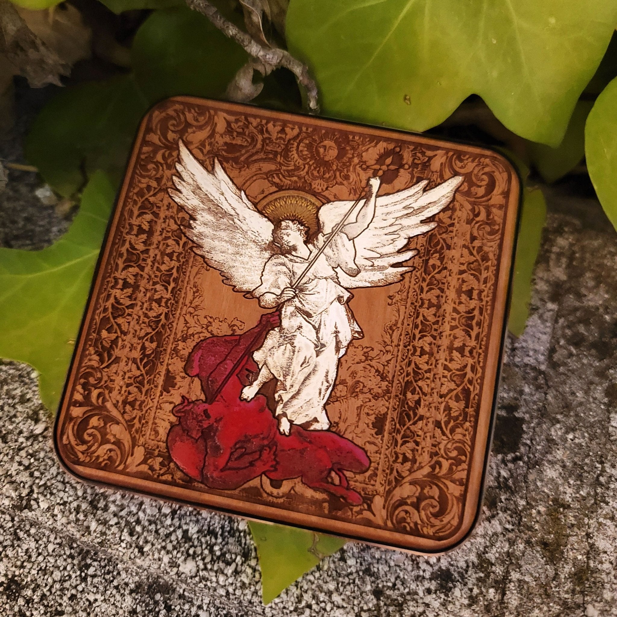 Catholic gift idea – 15W Saint Michael wireless wood phone charger