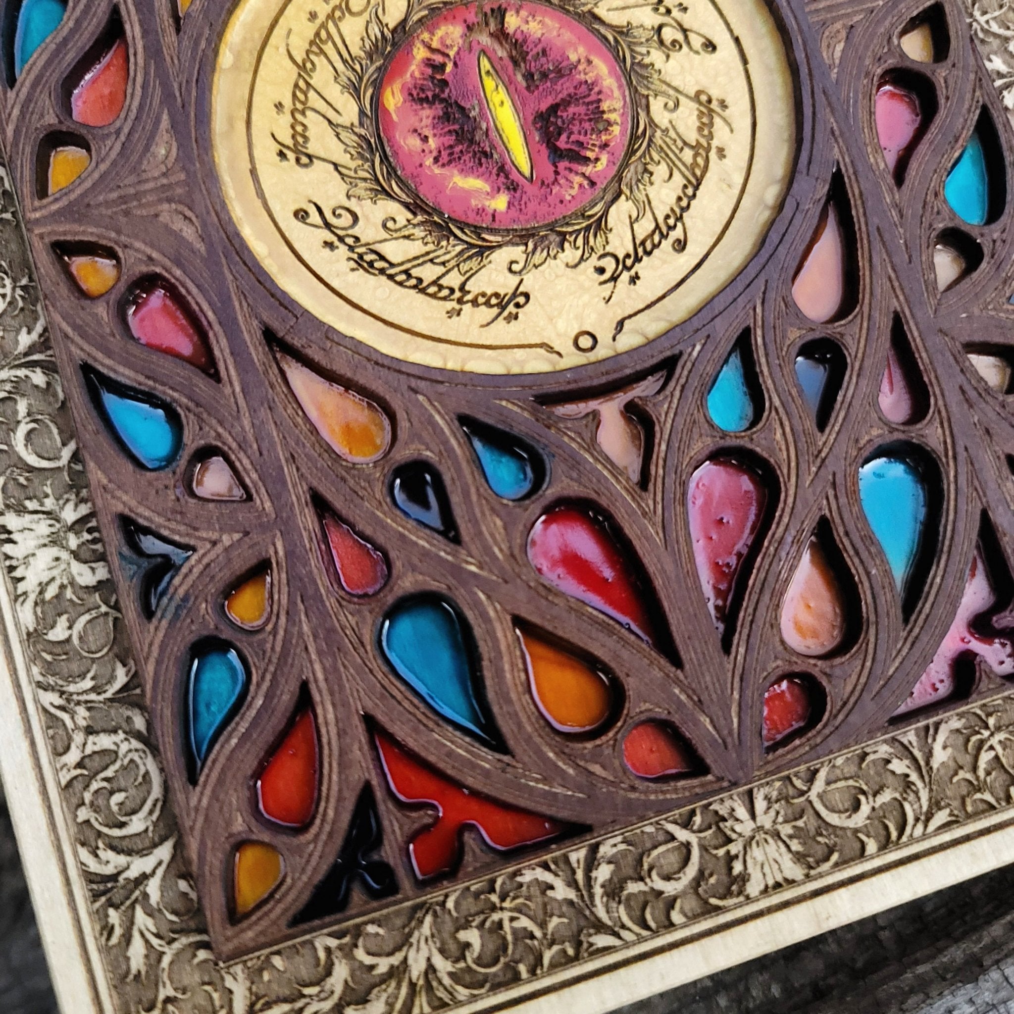Gothic medieval wall plaque with Eye of Sauron glass detail