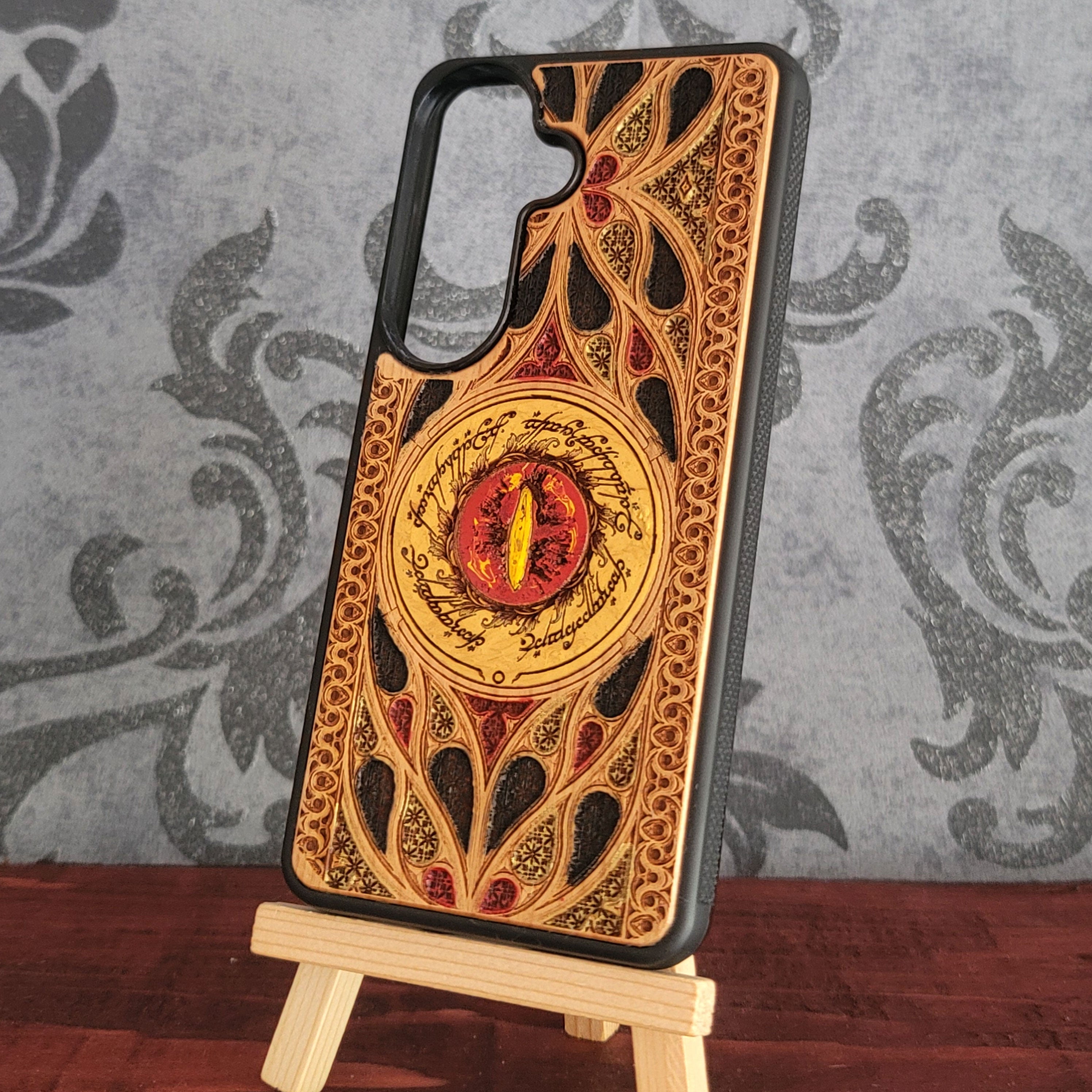 Handyhülle aus Holz - Gothic Muster Augen Design XIV Handbemalt