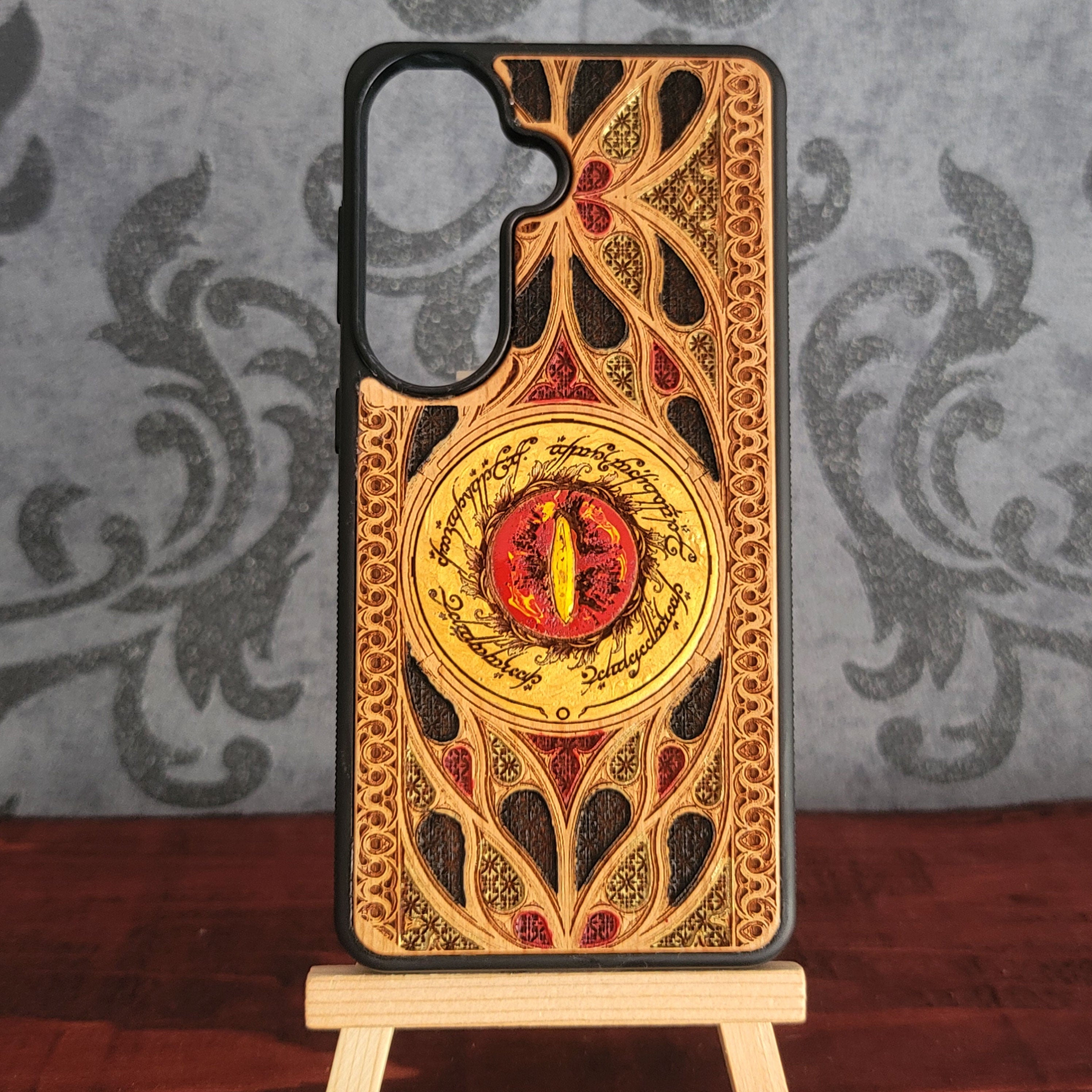 Handyhülle aus Holz - Gothic Muster Augen Design XIV Handbemalt