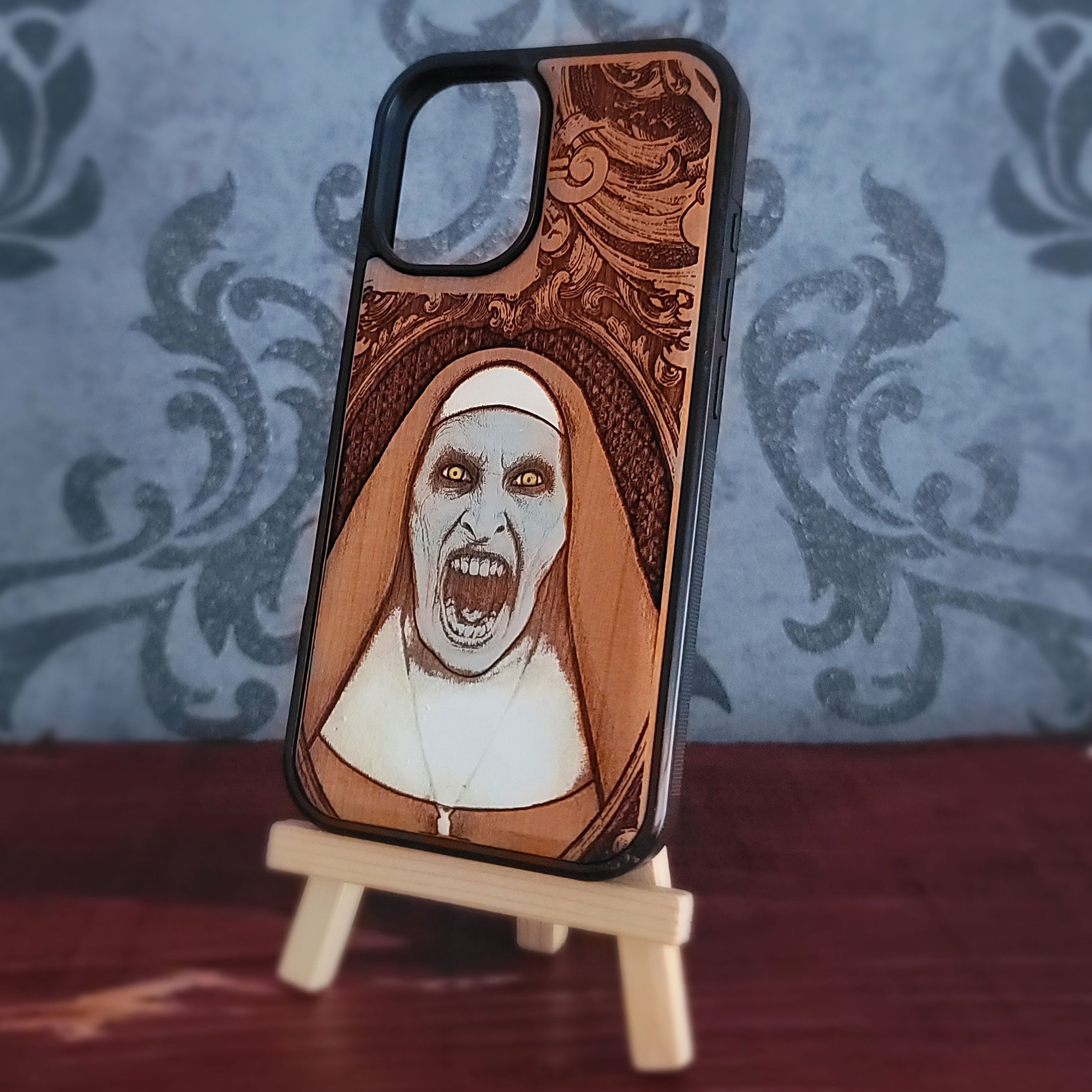 vampire nun wood phone case laser engraved