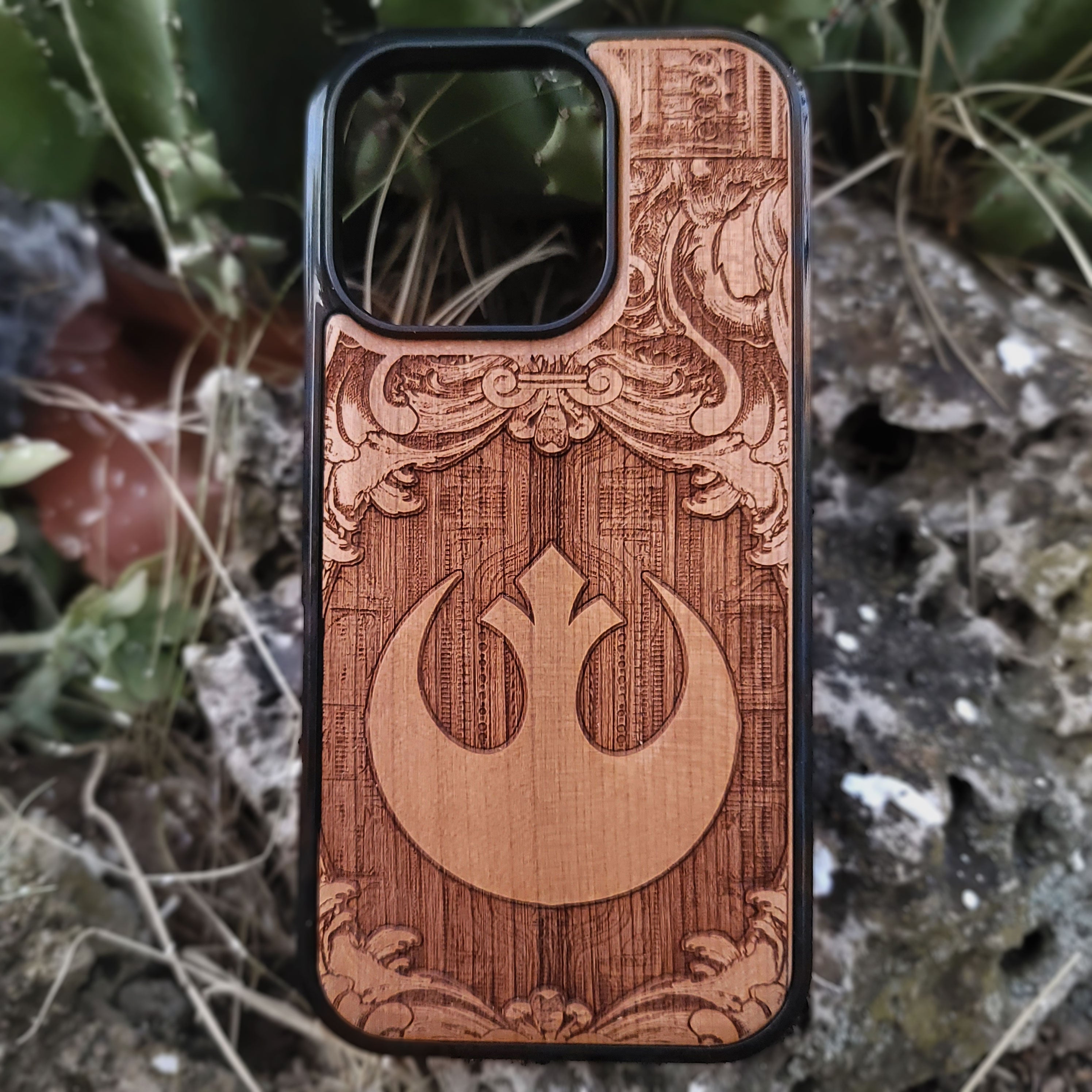 Rebel Alliance logo deep laser engraved wood phone case for iPhone and Samsung Galaxy – Star Wars inspired design