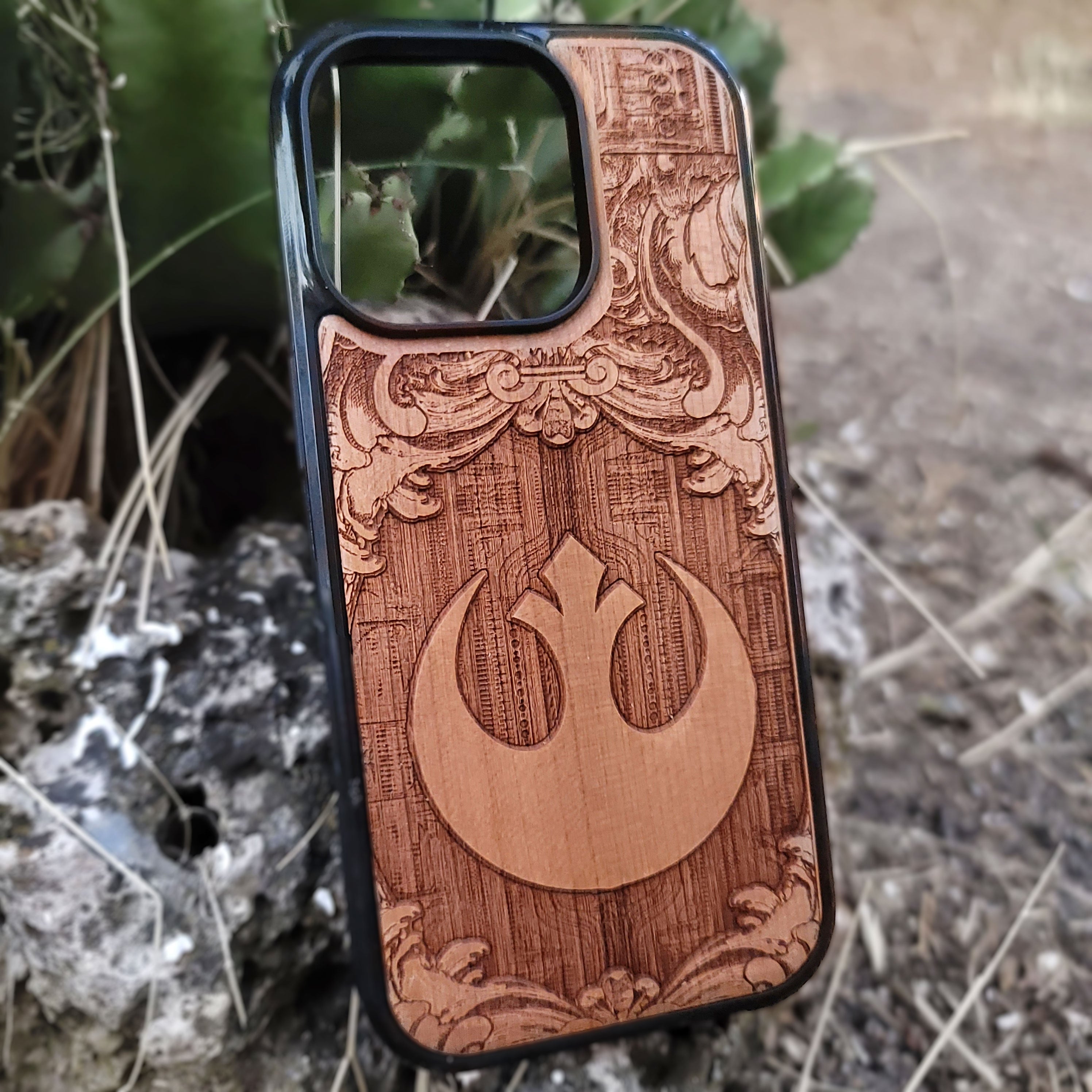 Rebel Alliance logo deep laser engraved wood phone case for iPhone and Samsung Galaxy – Star Wars inspired design