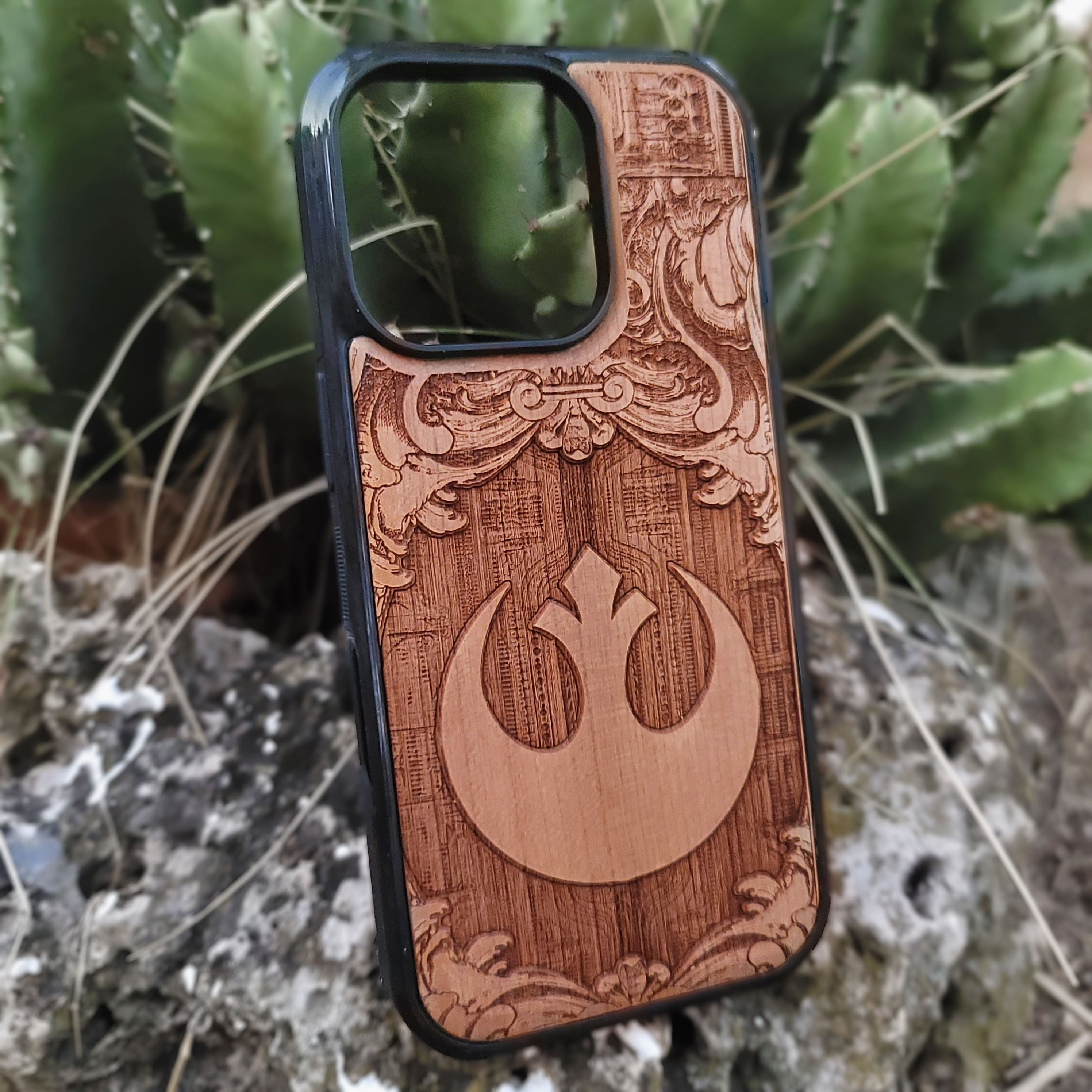 Rebel Alliance logo deep laser engraved wood phone case for iPhone and Samsung Galaxy – Star Wars inspired design