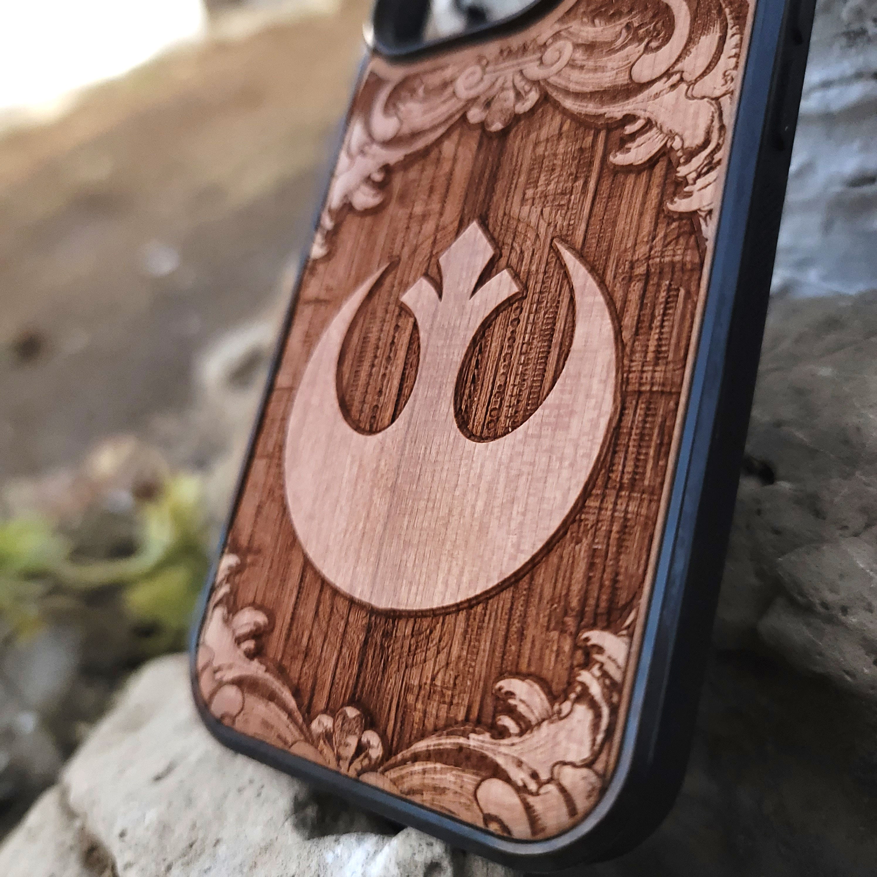 Rebel Alliance logo deep laser engraved wood phone case for iPhone and Samsung Galaxy – Star Wars inspired design