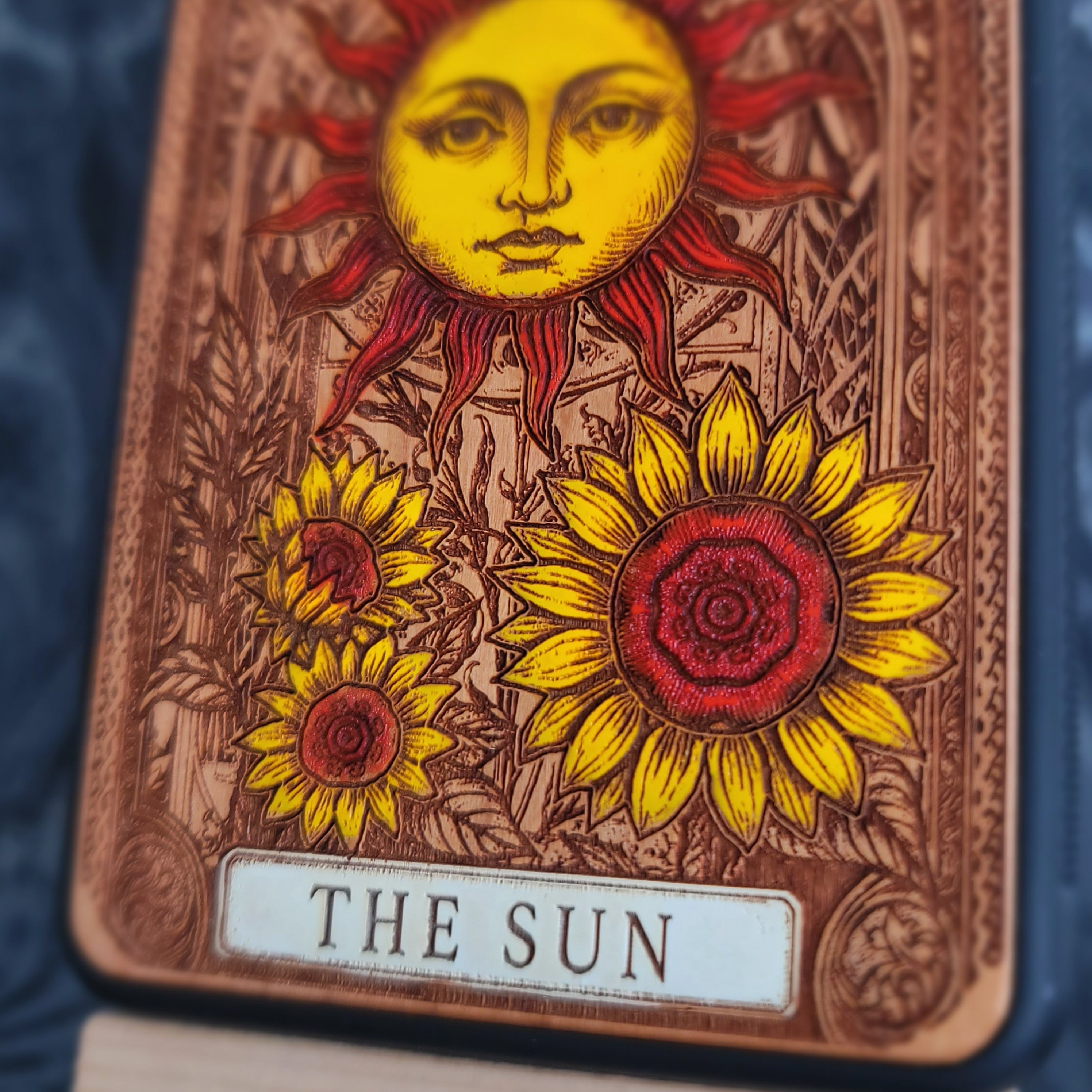 Die Sonne Tarot Karte Holz Handytasche bemalt