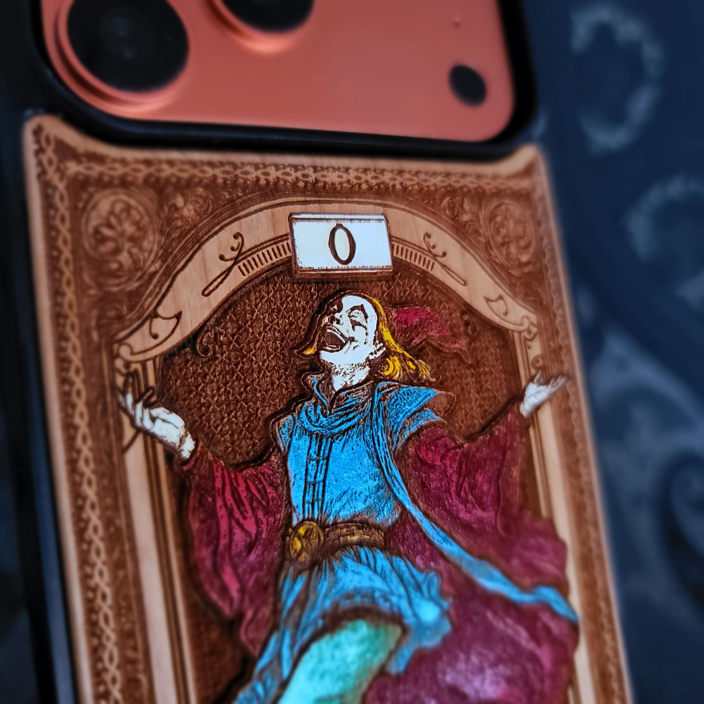 The Fool Tarot Card Wood Phone Case Painted