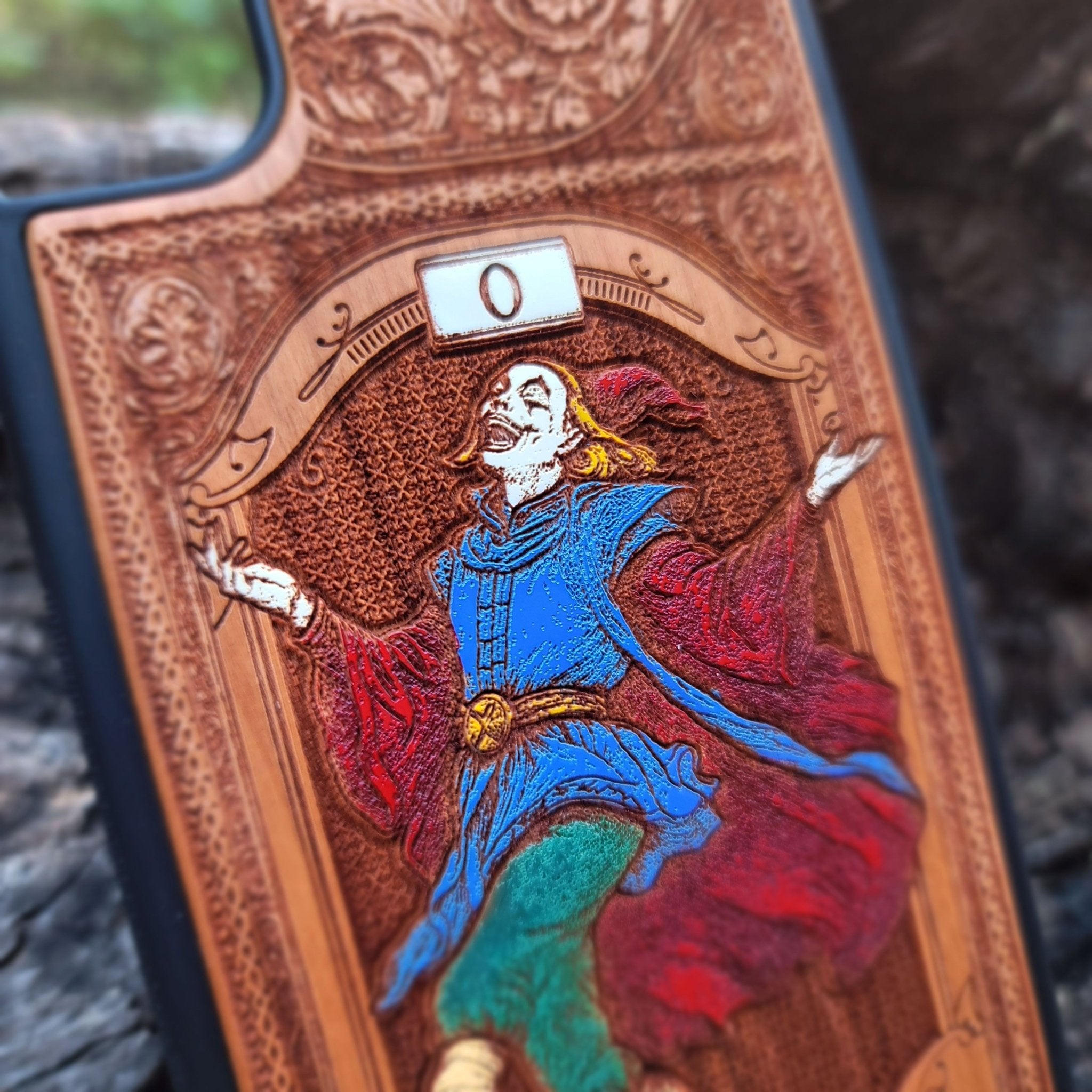 The Fool tarot wood phone case – engraved and hand-painted for iPhone , Galaxy S – mystical design for tarot lovers