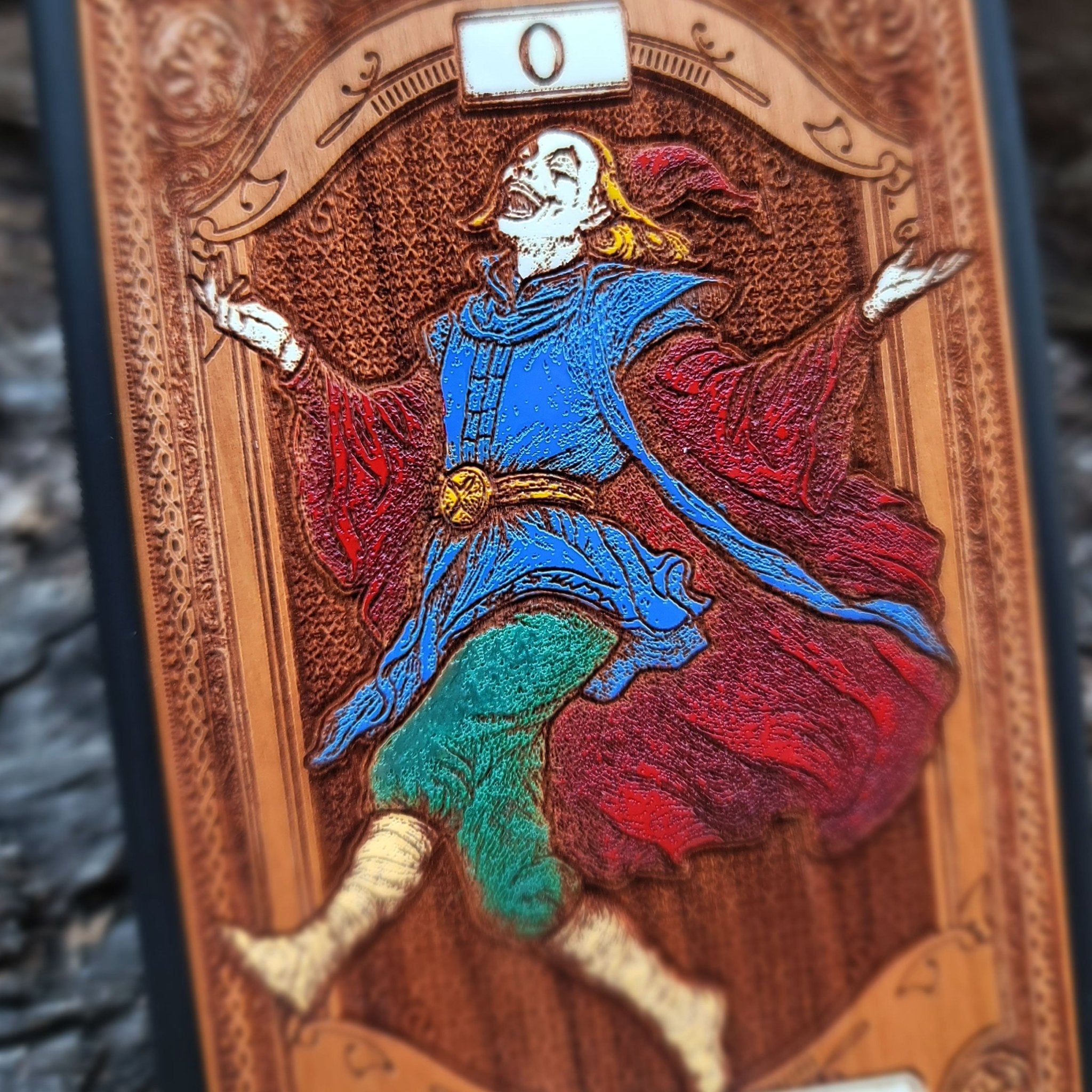 The Fool tarot wood phone case – engraved and hand-painted for iPhone , Galaxy S – mystical design for tarot lovers