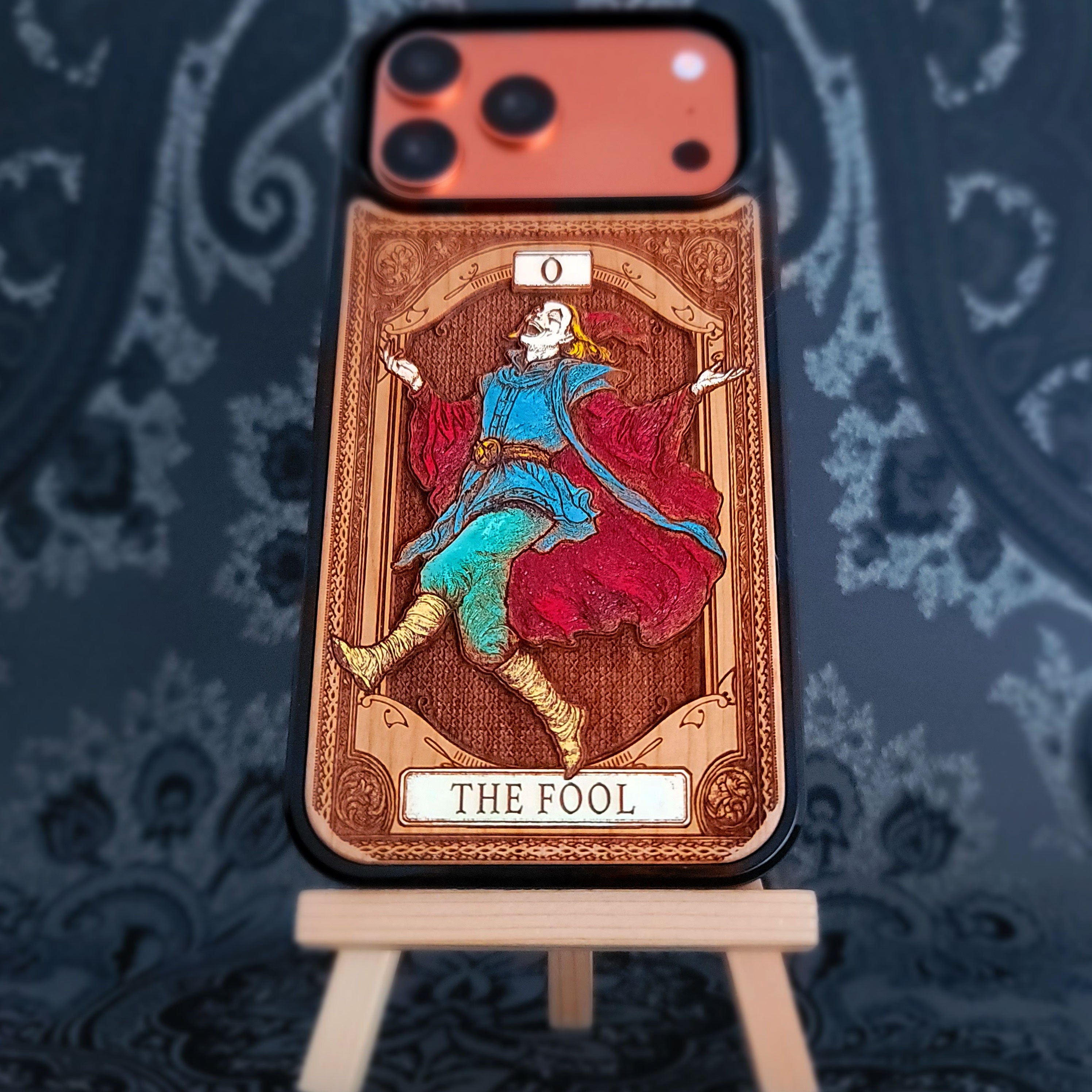 The Fool Tarot Card Wood Phone Case Painted