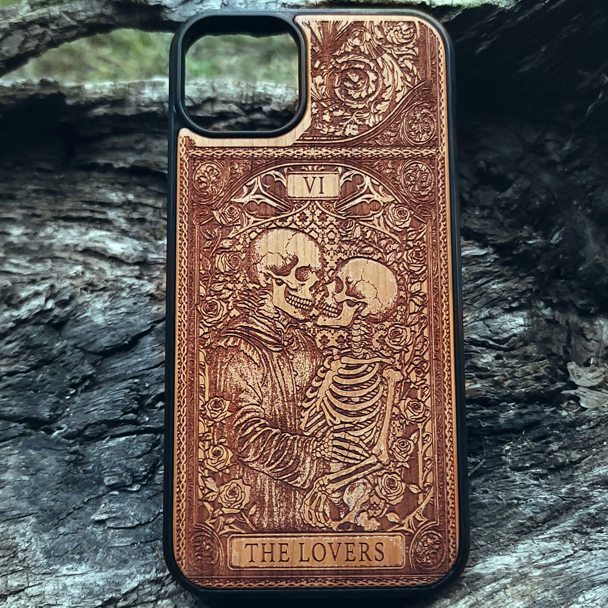 The Lovers Skeleton Couple Tarot Card Wood Phone Case | iPhone 1611 & Galaxy S25S20 Engraversdungeon The Lovers Skeleton Couple Tarot Card Wood Phone Case | iPhone 1611 & Galaxy S25S20 Engraversdungeon
