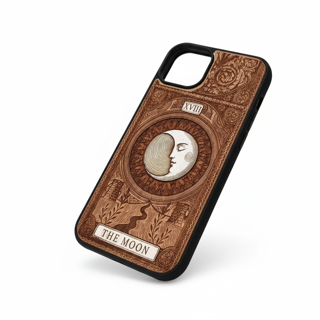 The Moon Tarot Card Wood Phone Case Painted