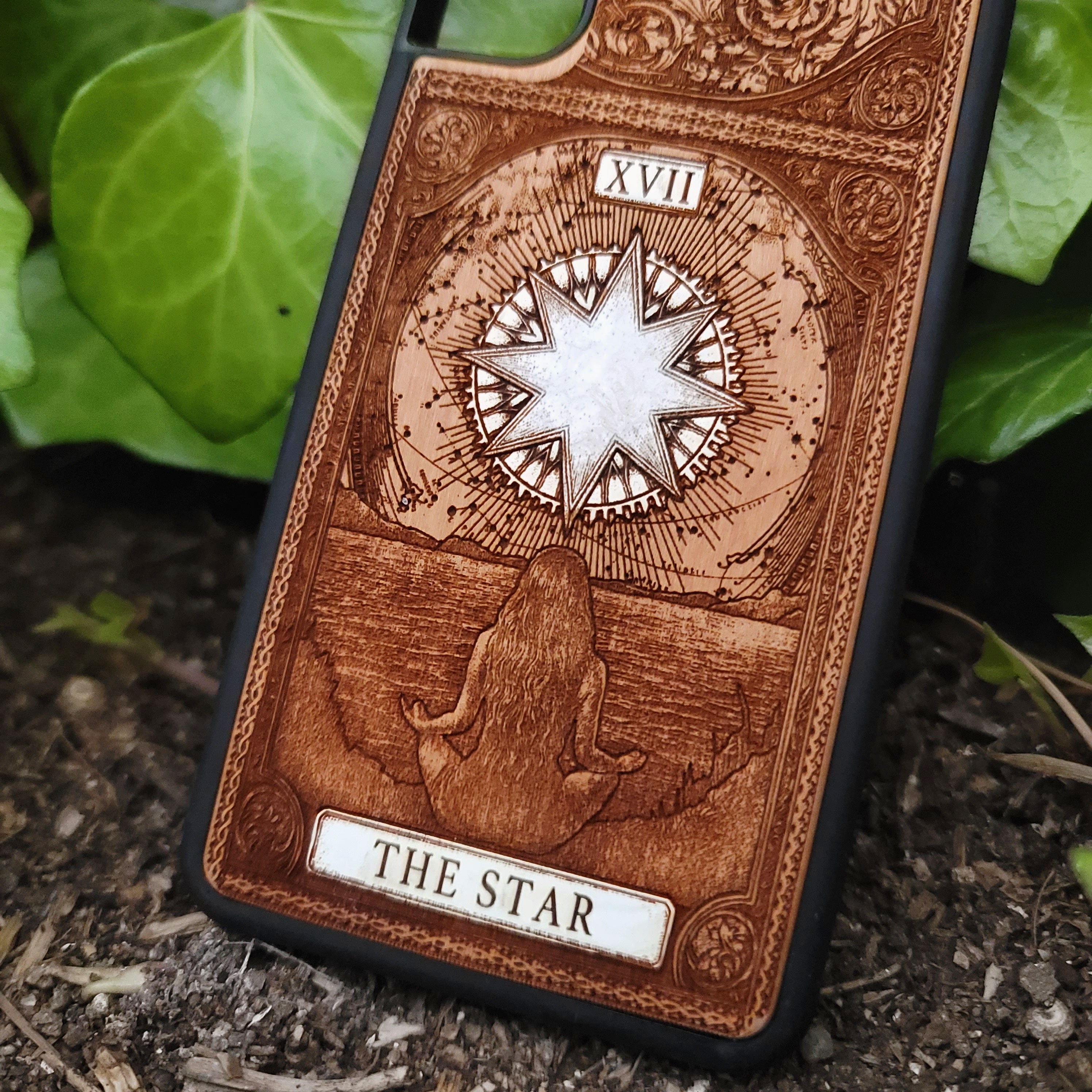 The Star Tarot Card Wood Phone Case Painted