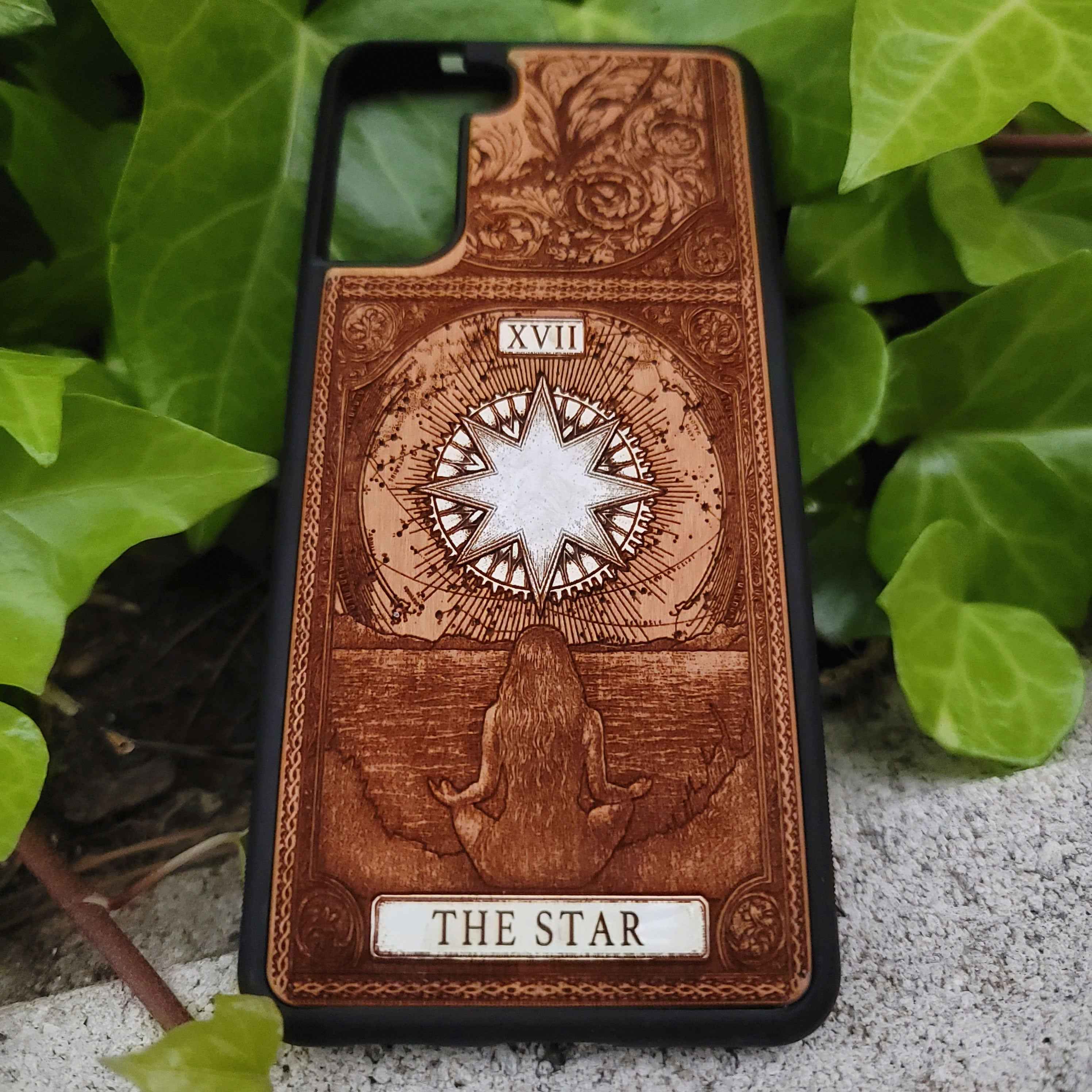 The Star Tarot Card Wood Phone Case Painted