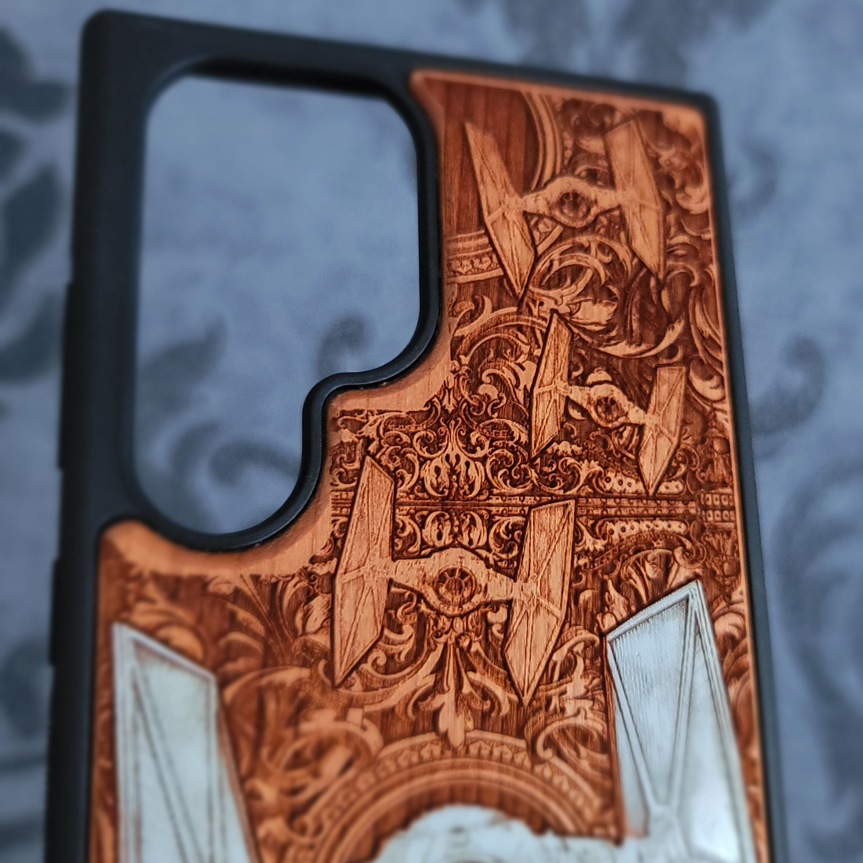 hand-painted cherry wood tie fighter star wars phone case for iPhone & Galaxy