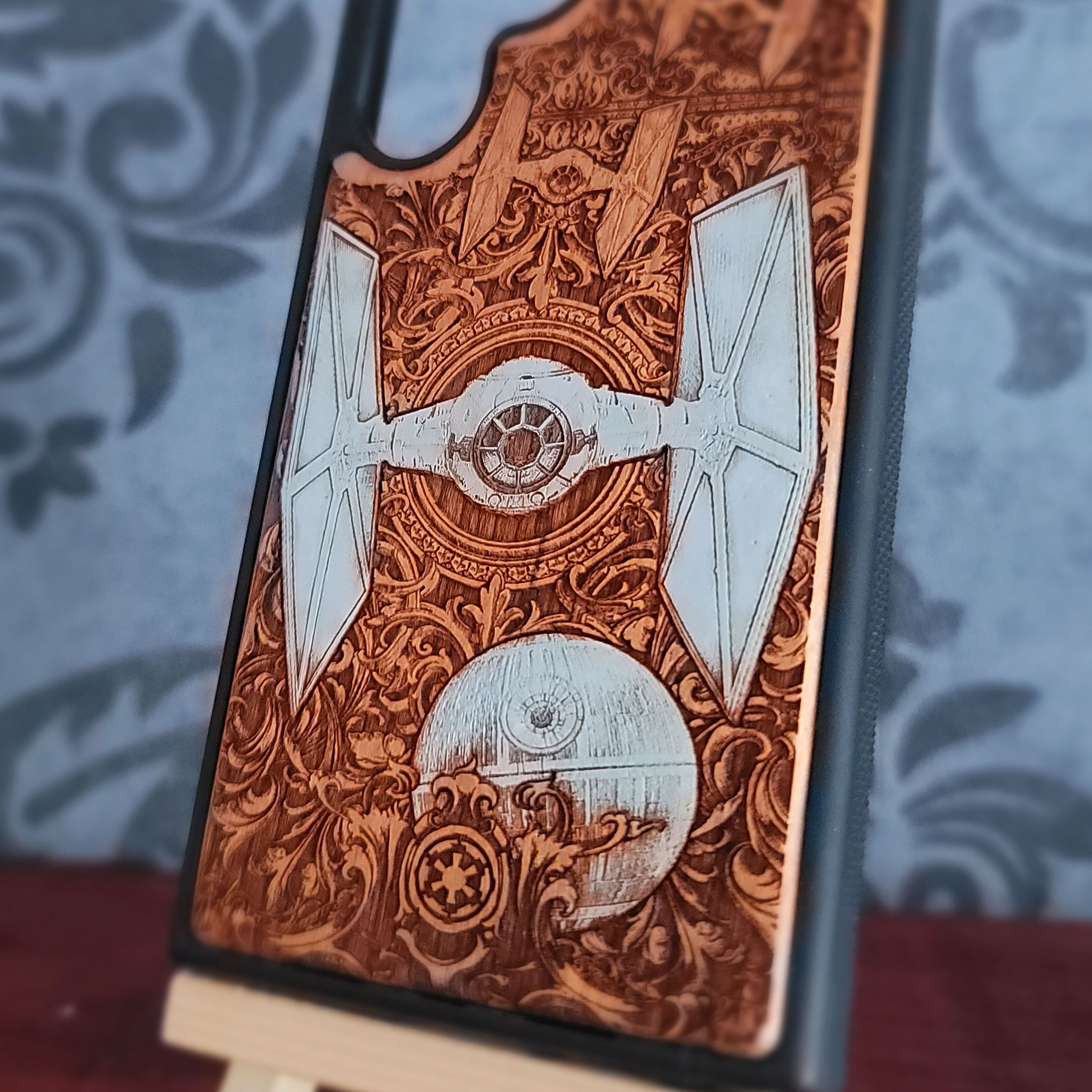 hand-painted cherry wood tie fighter star wars phone case for iPhone & Galaxy