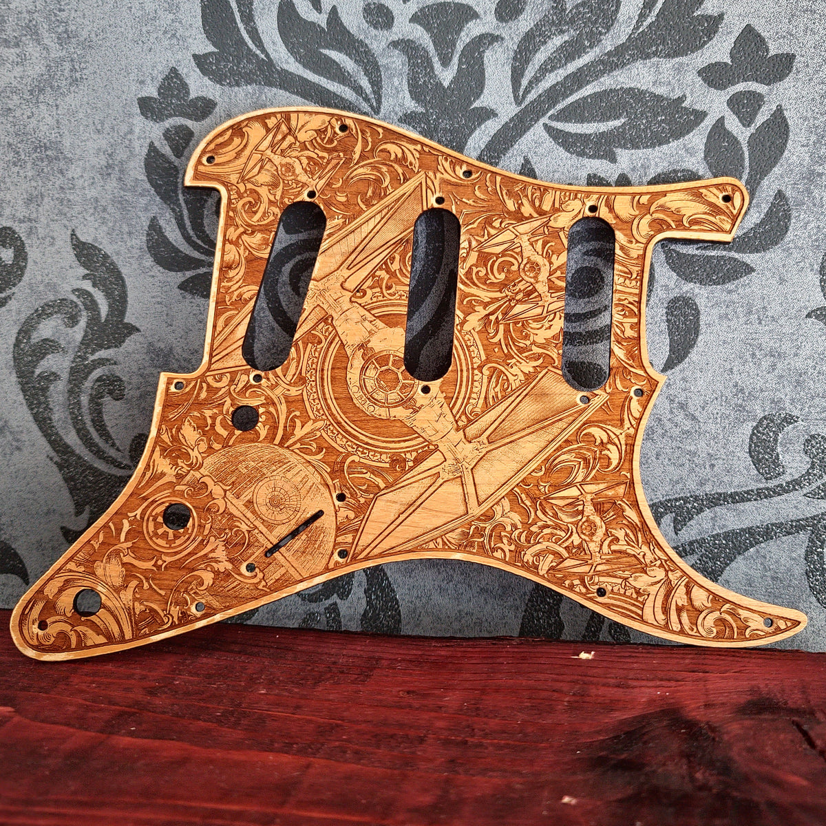 Custom Telecaster style wood guitar pickguard made from real cherrywood