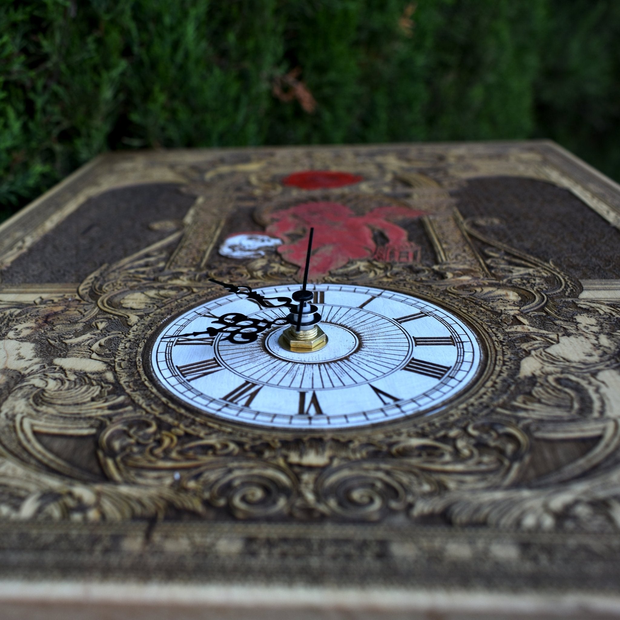 Gothic engraved wood art – gothic art, engraved wood, dark fantasy, skeleton design, artisan crafted