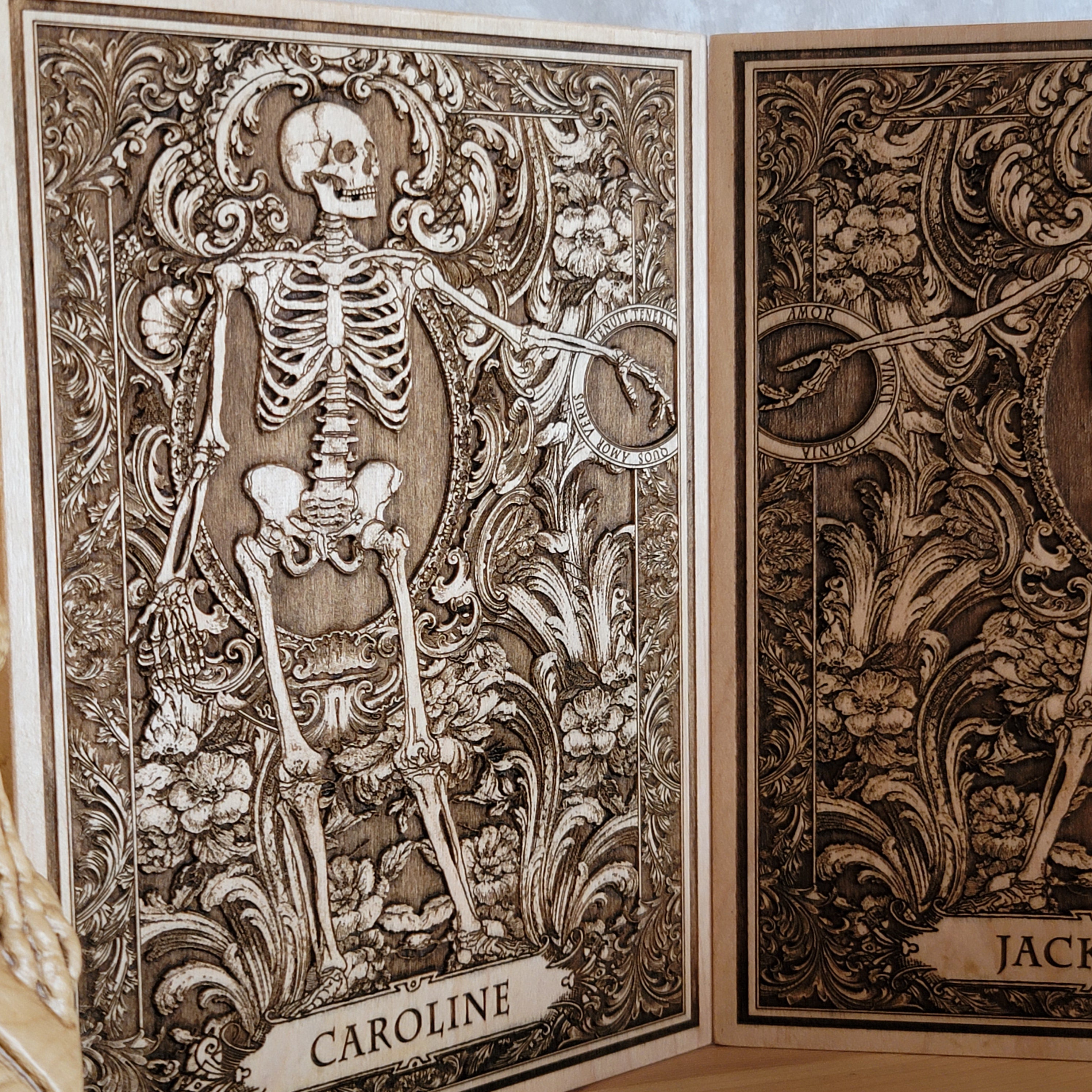 Custom skeleton couple anniversary gift – handmade wooden artwork