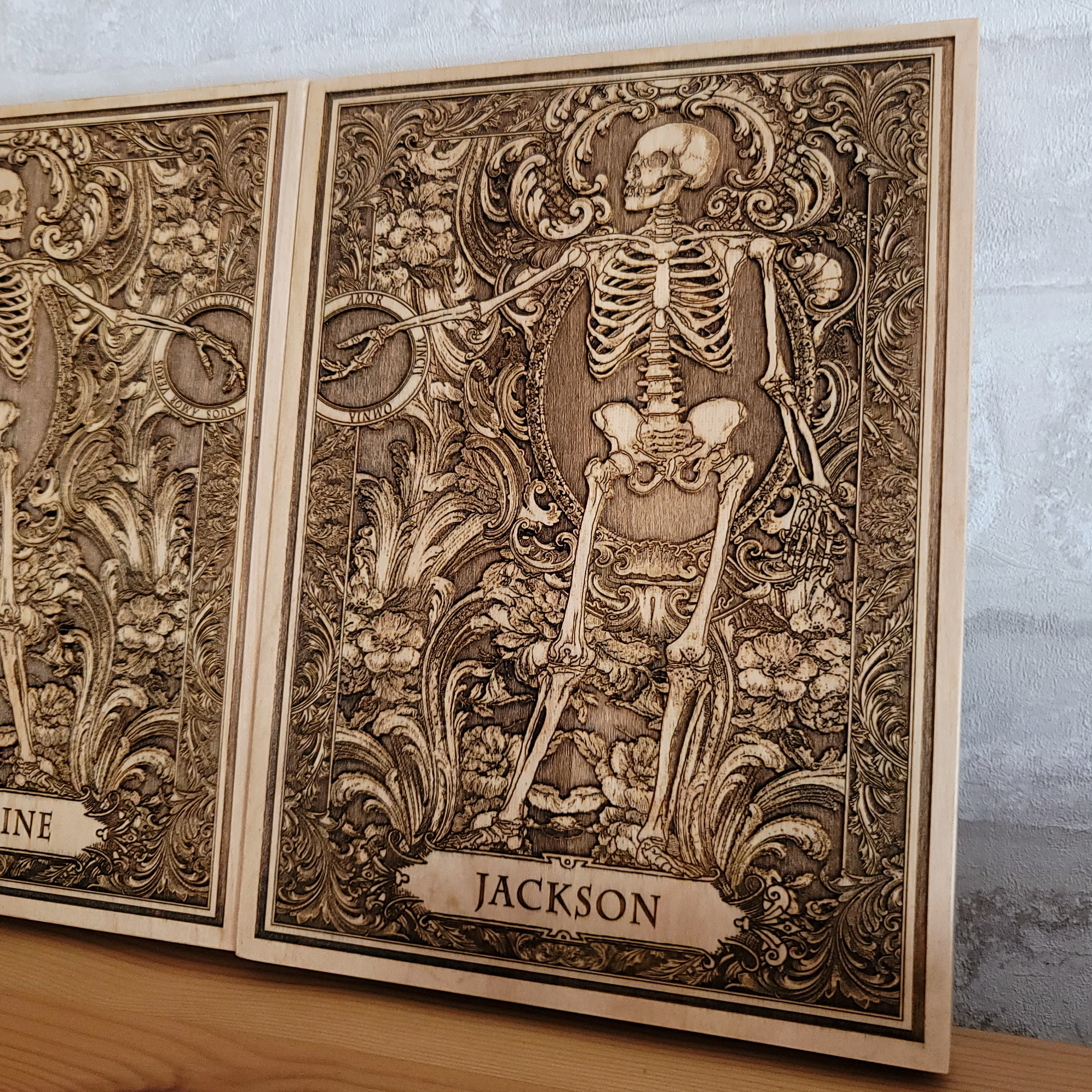 Unique Halloween wedding gift – personalized wooden skeleton decor