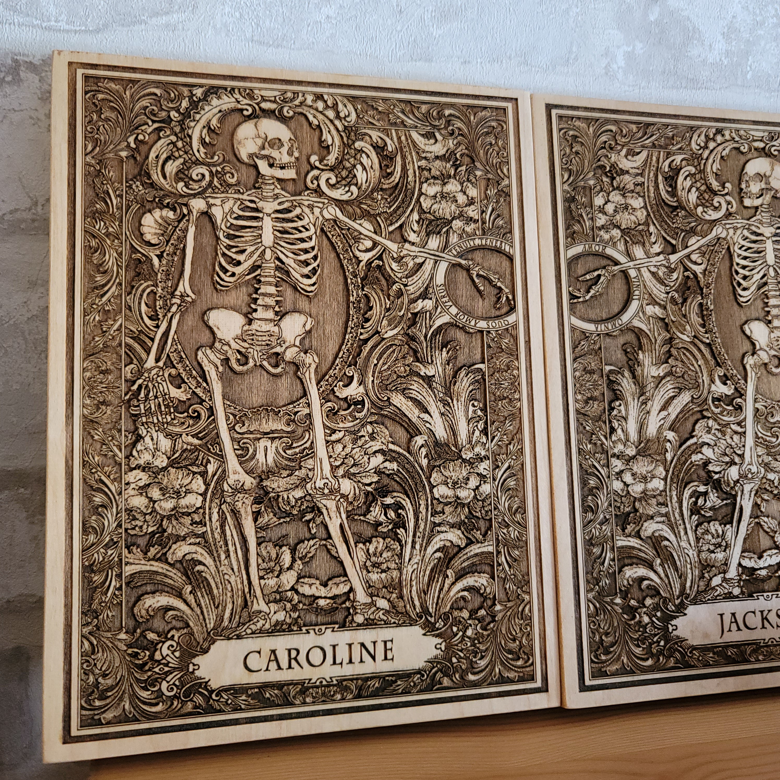 Skeleton couple wall art – perfect gothic gift for Halloween or weddings