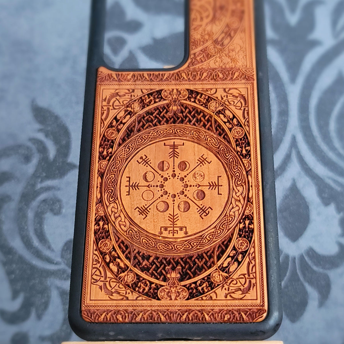 Viking Vegvisir Rune & Moon Phase Wood Phone Case