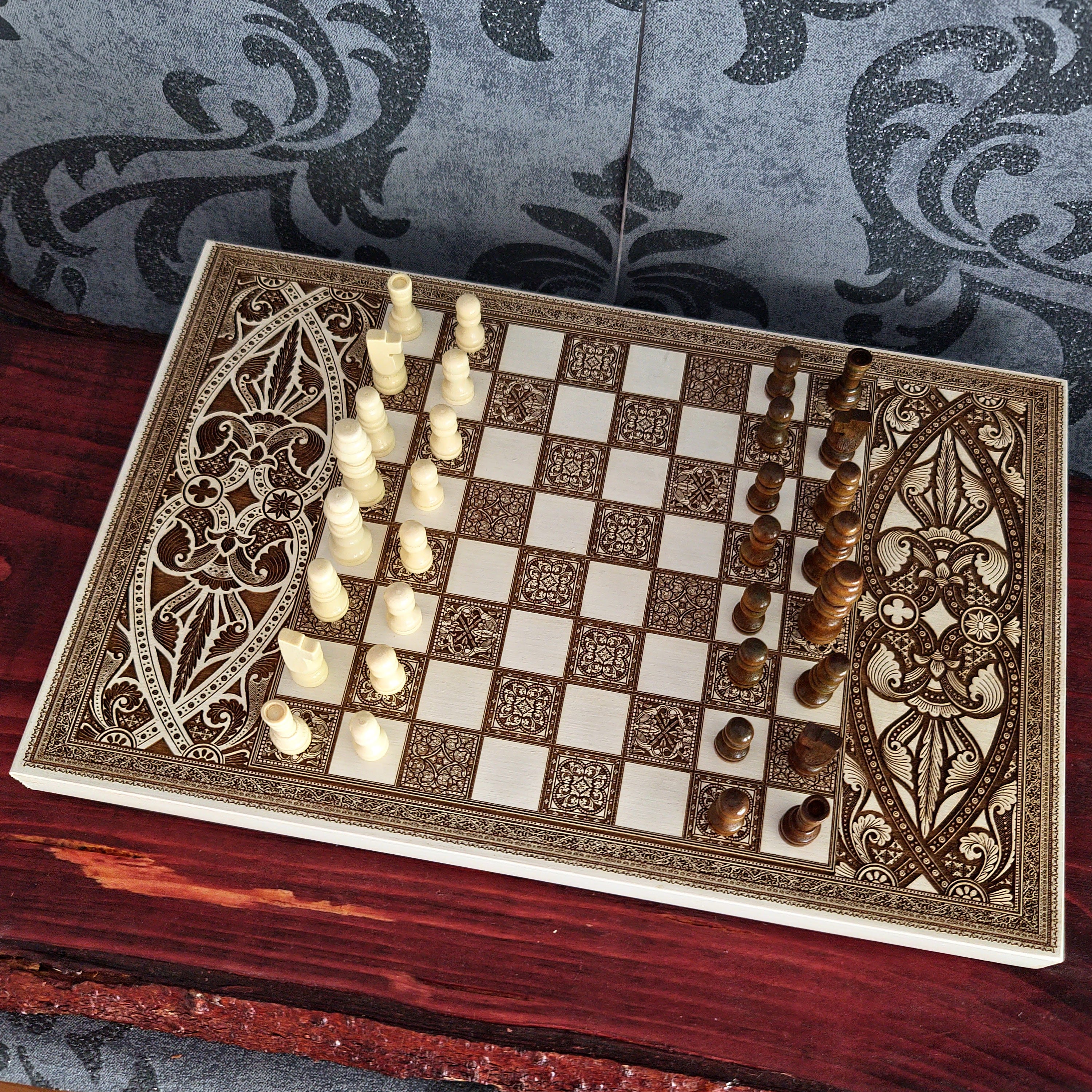 White Chess Board Wood - A4 Size