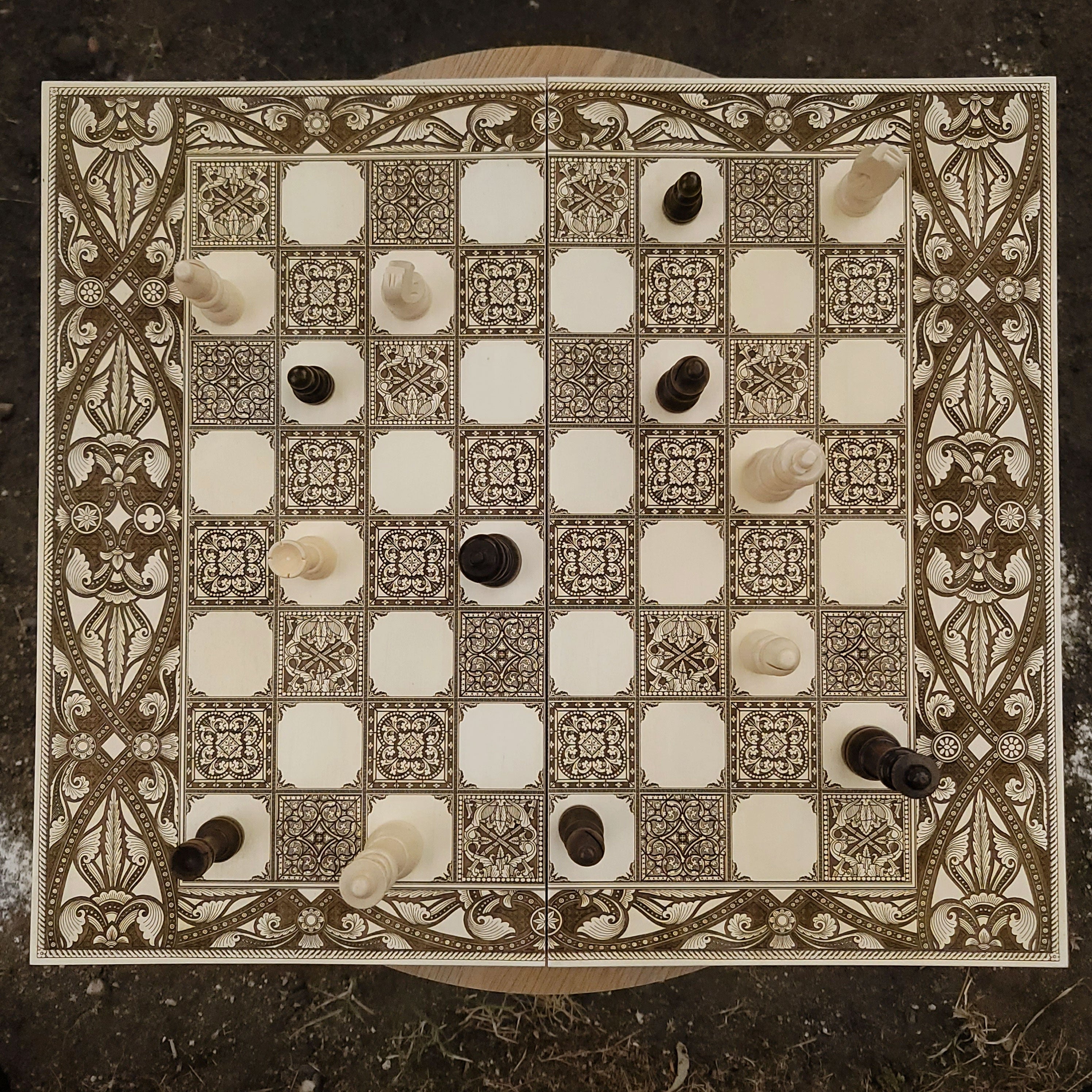 Spanish Tiles Chess Board - White & Brown - Tournament Size