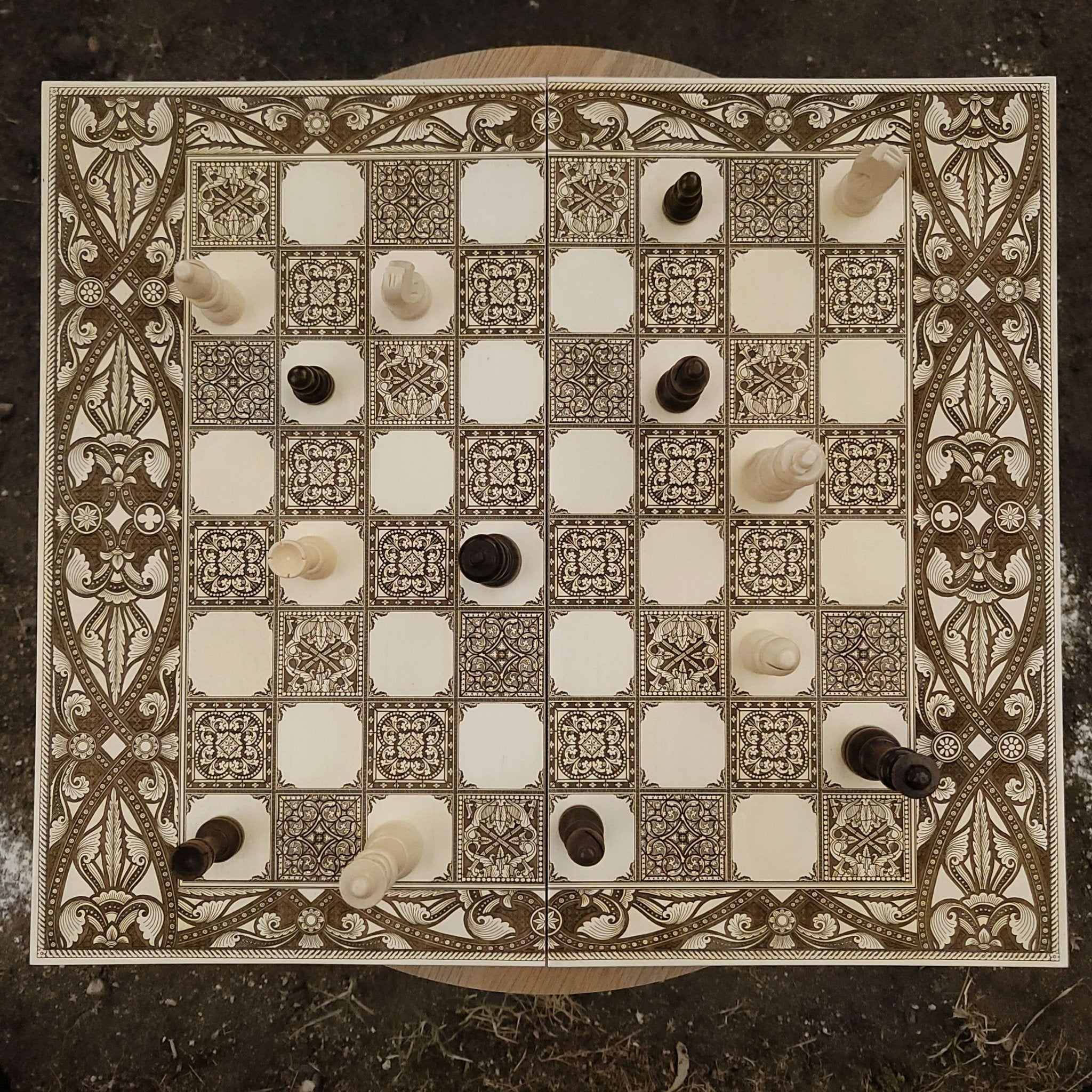Spanish Tiles Chess Board - White & Brown - Tournament Size