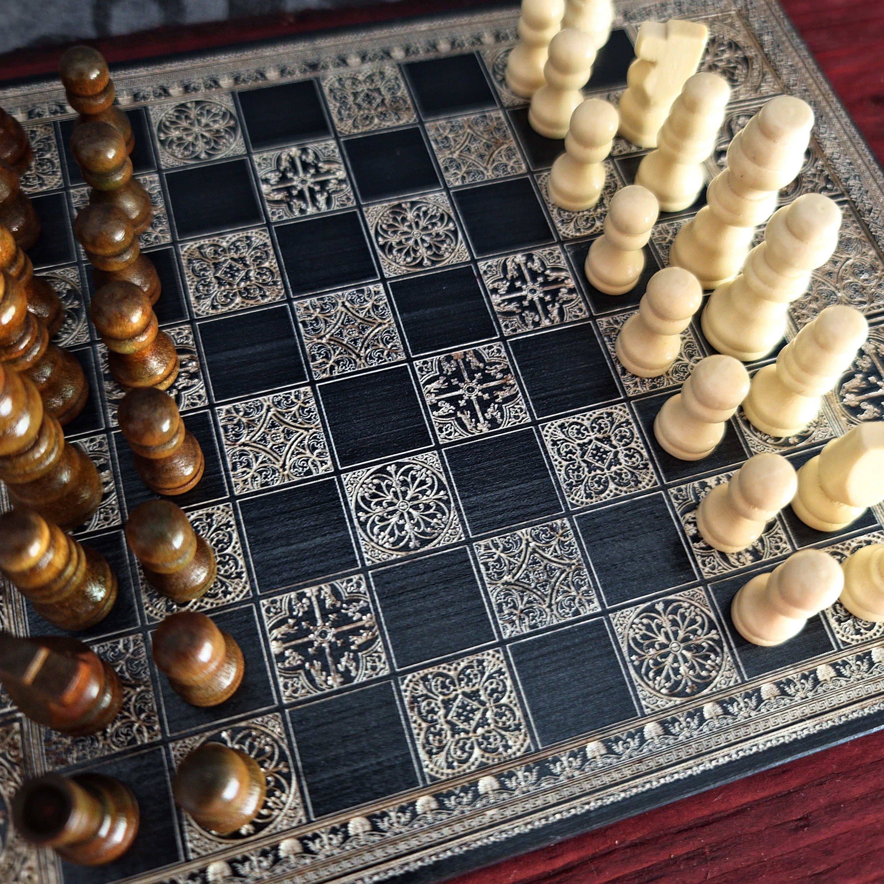 Black & Silver Mini Chess Board Wood - A5 Size