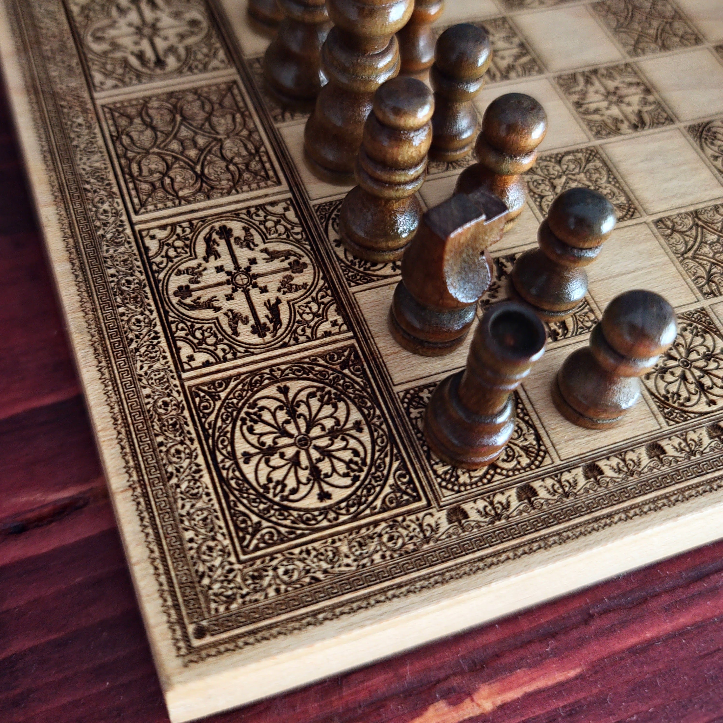 Mini Chess Board Natural Wood - A5 Size