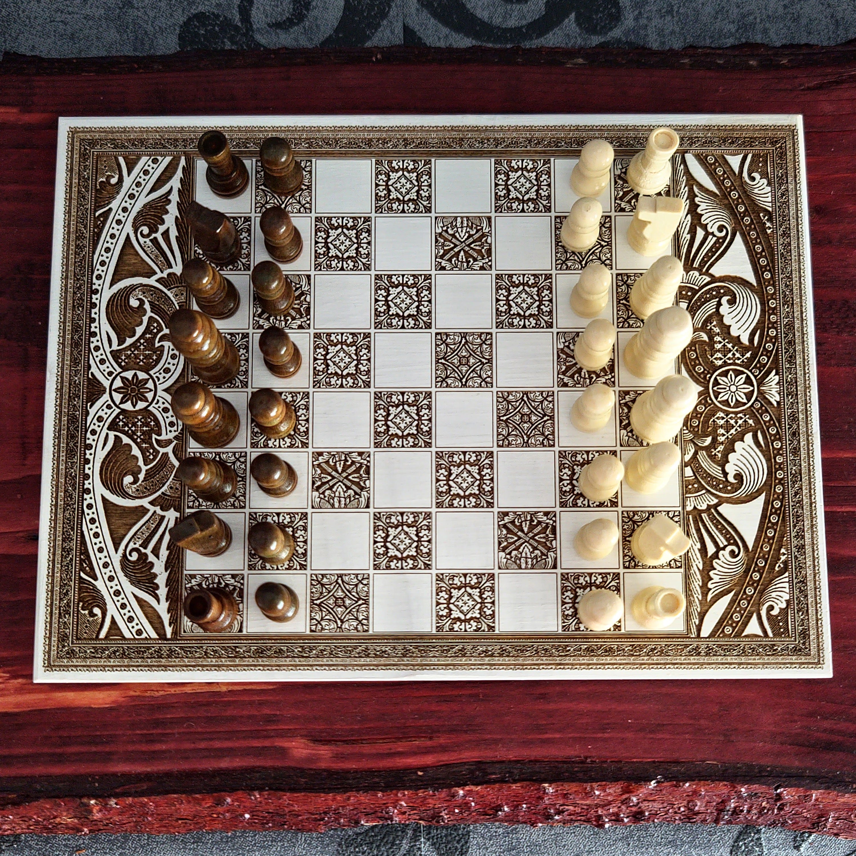 White Mini Chess Board Wood - A5 Size
