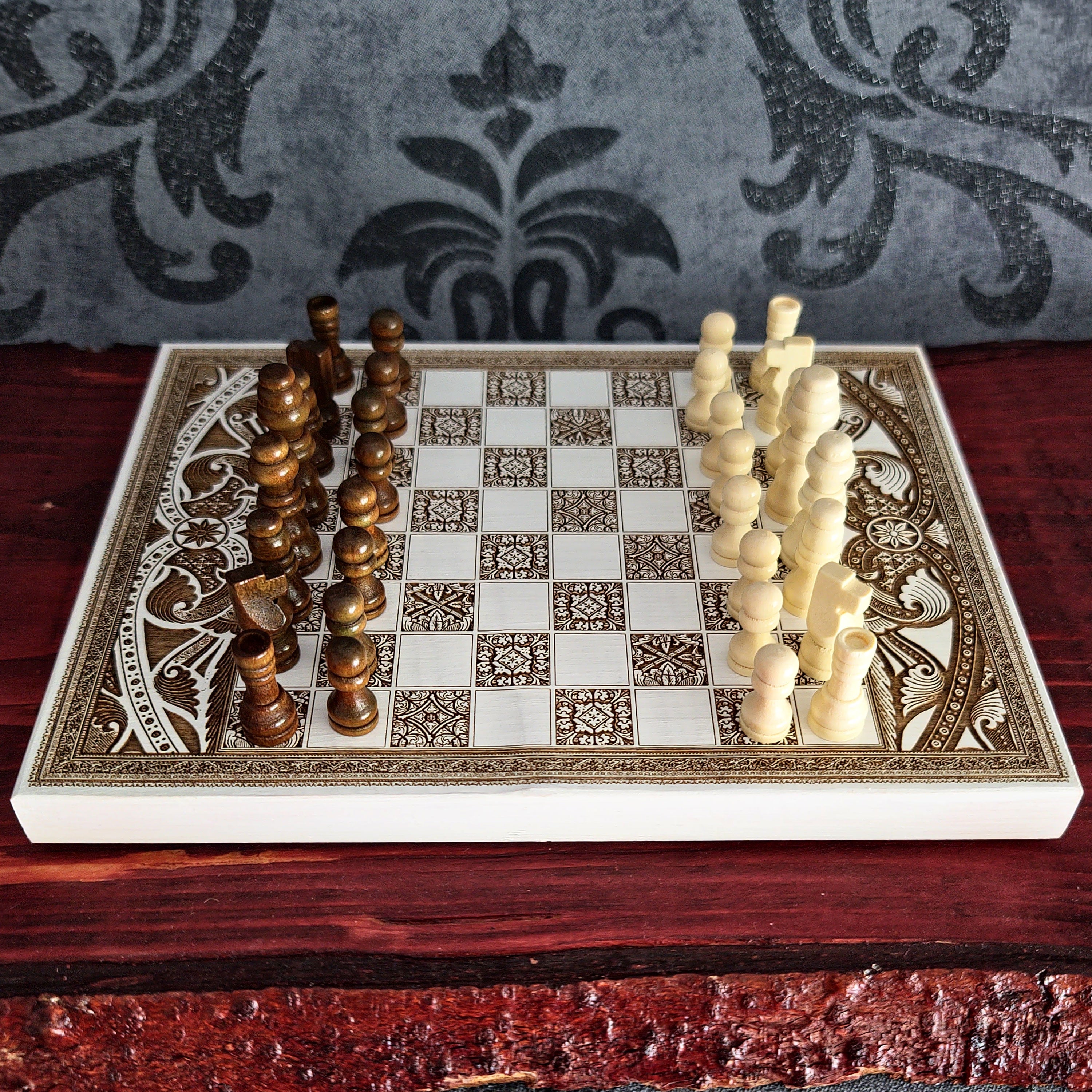 White Mini Chess Board Wood - A5 Size
