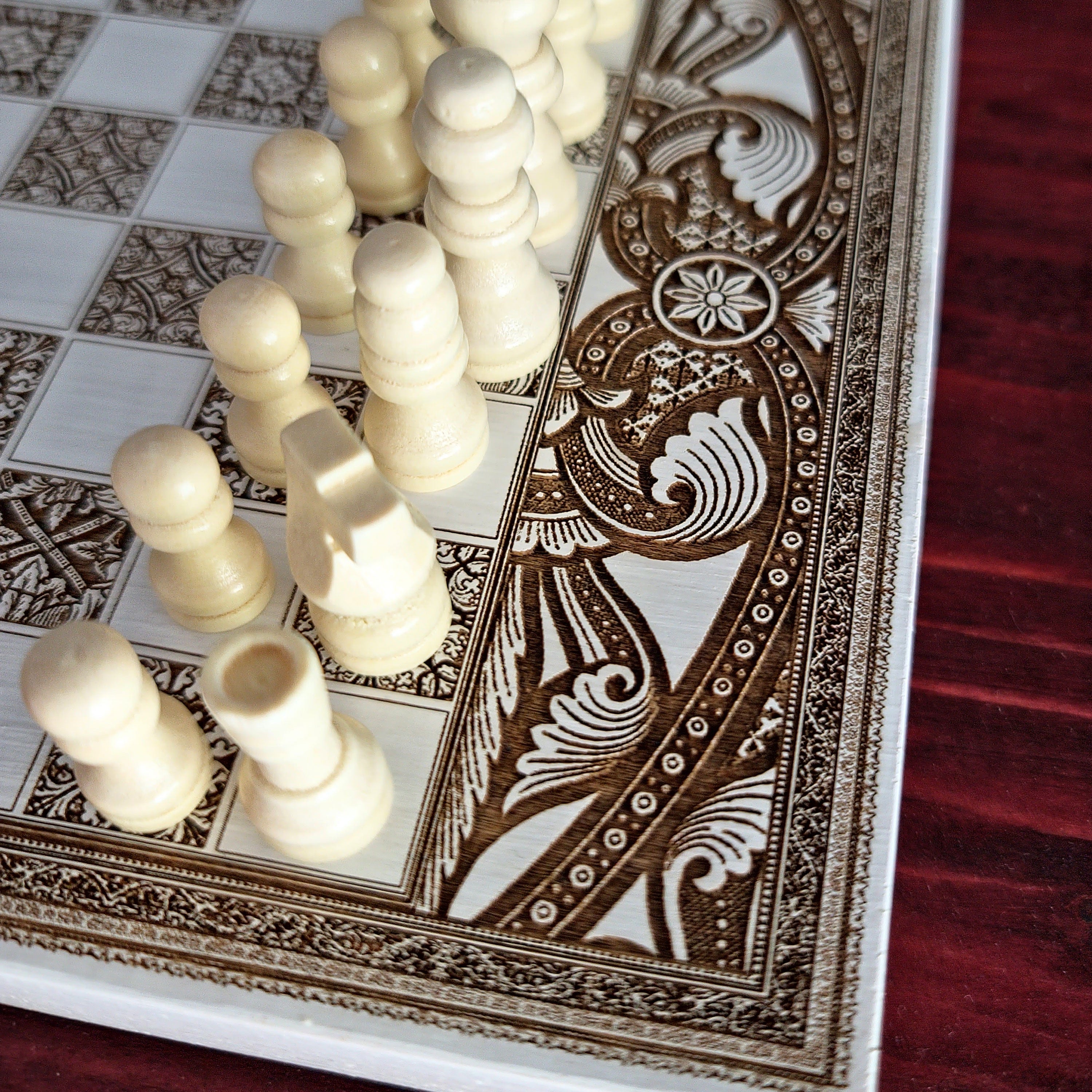 White Mini Chess Board Wood - A5 Size