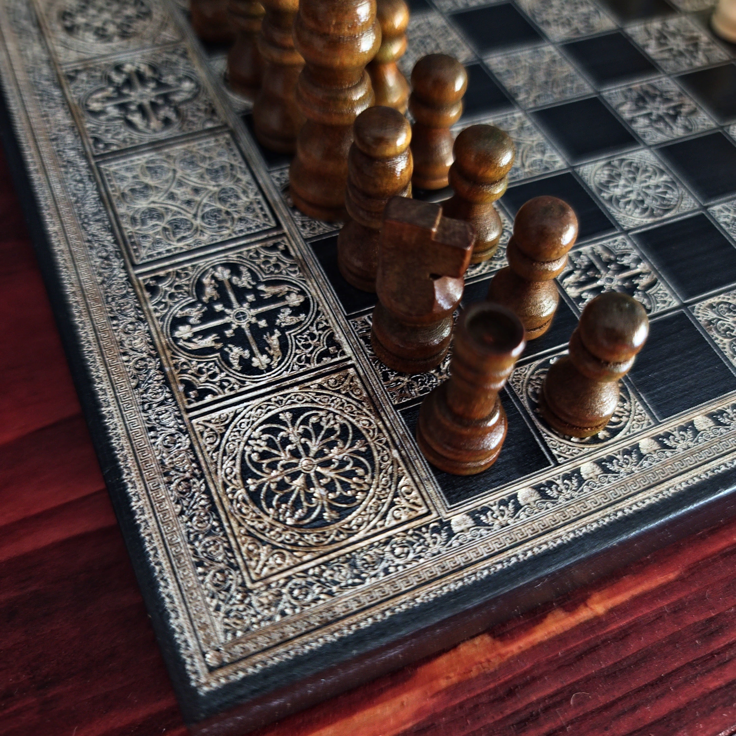 Black & Silver Mini Chess Board Wood - A5 Size