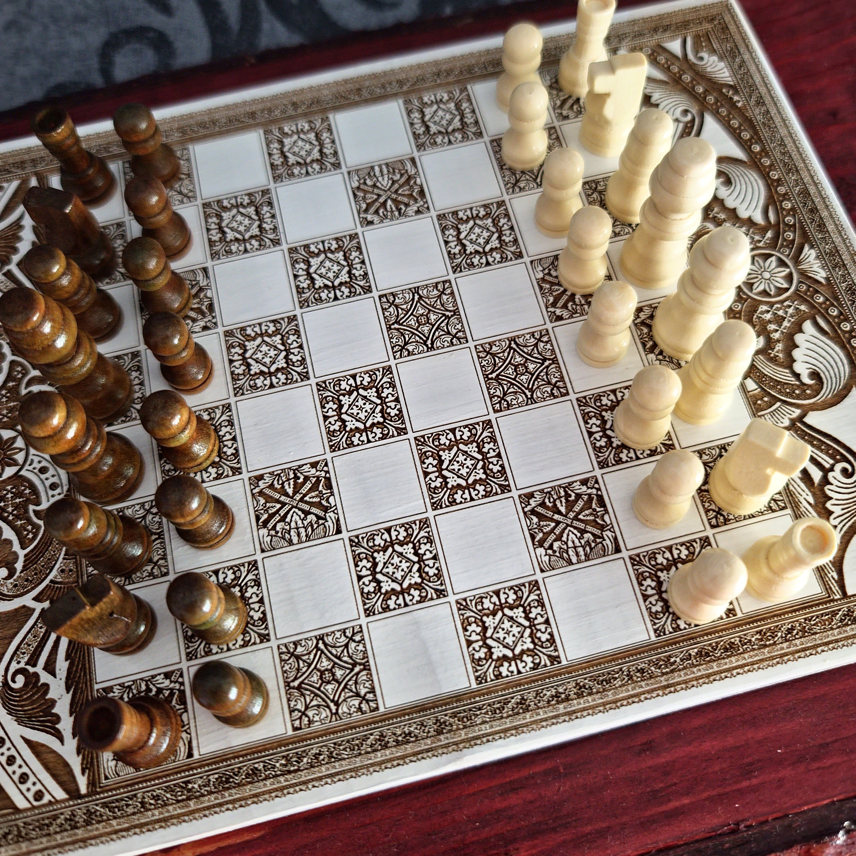 White Mini Chess Board Wood - A5 Size