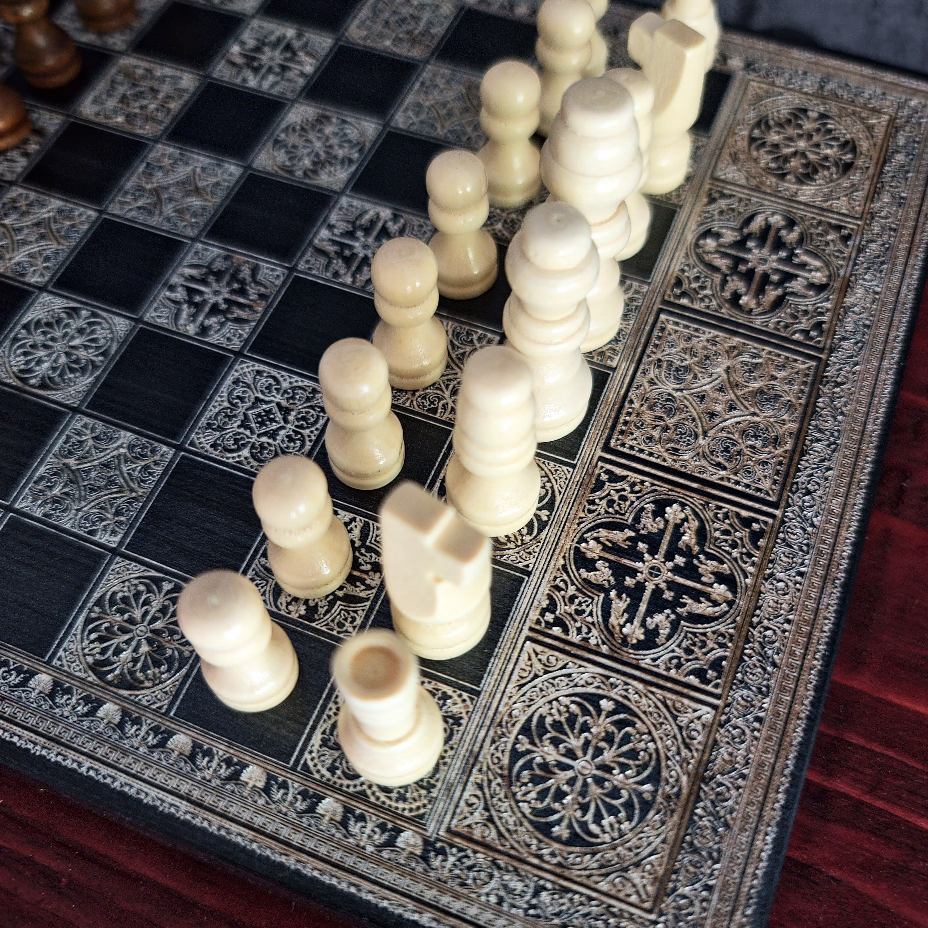 Black & Silver Mini Chess Board Wood - A5 Size