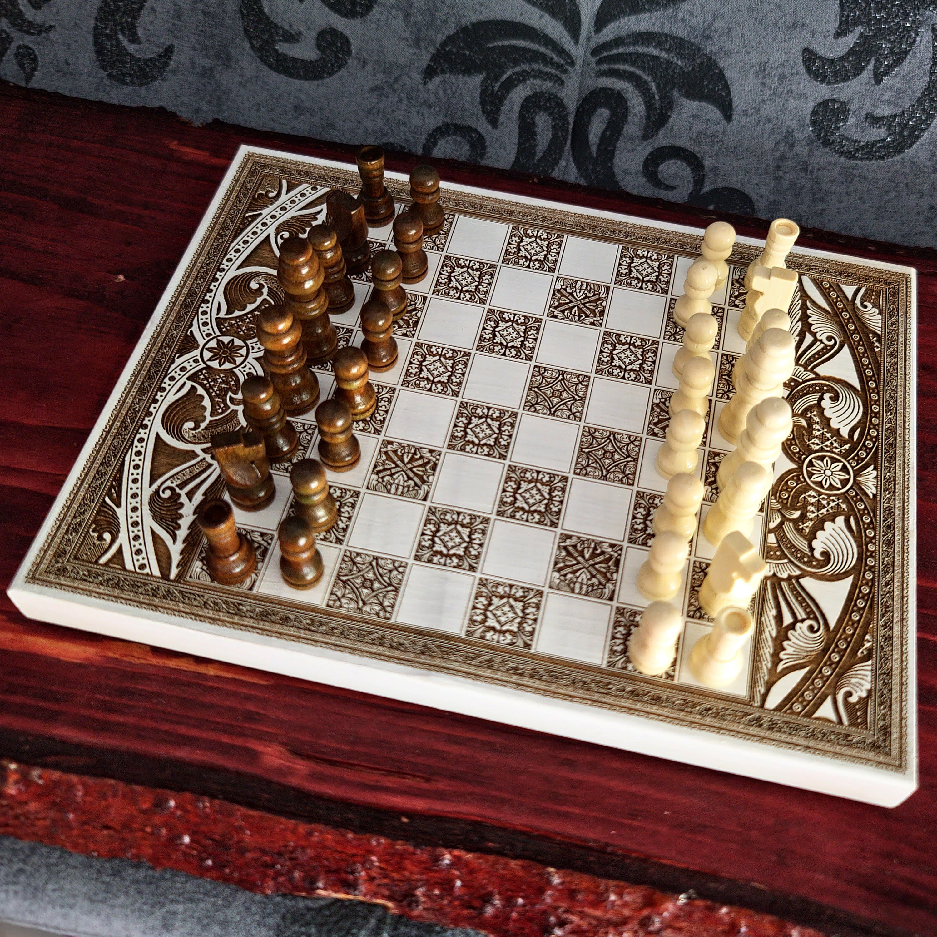 White Mini Chess Board Wood - A5 Size