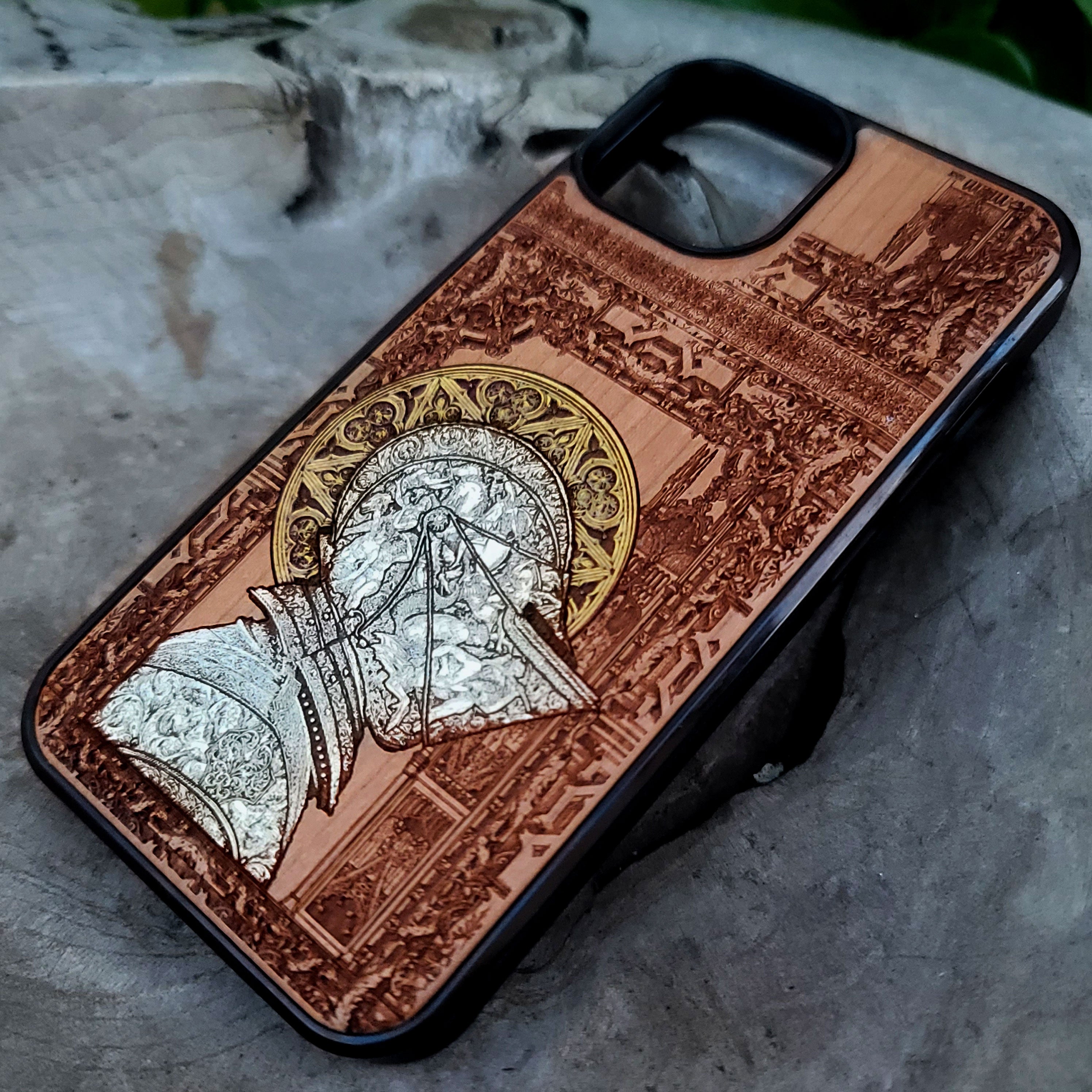 Medieval Knight "Confessed" - Wood Phone Case - Silver Painted