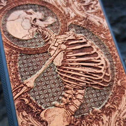iPhone & Samsung Galaxy Wood Phone Case - Human Skeleton Stumble Gold Gothic Pattern Hand Painted