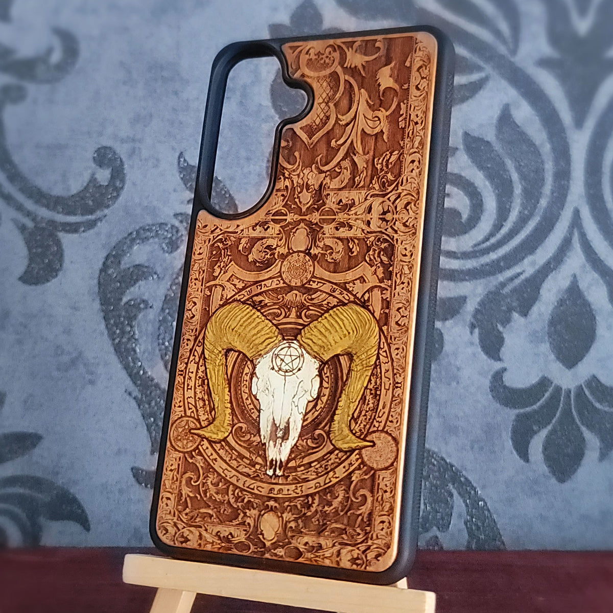Baphomet engraved wooden phone case for iPhone Galaxy and Pixel
