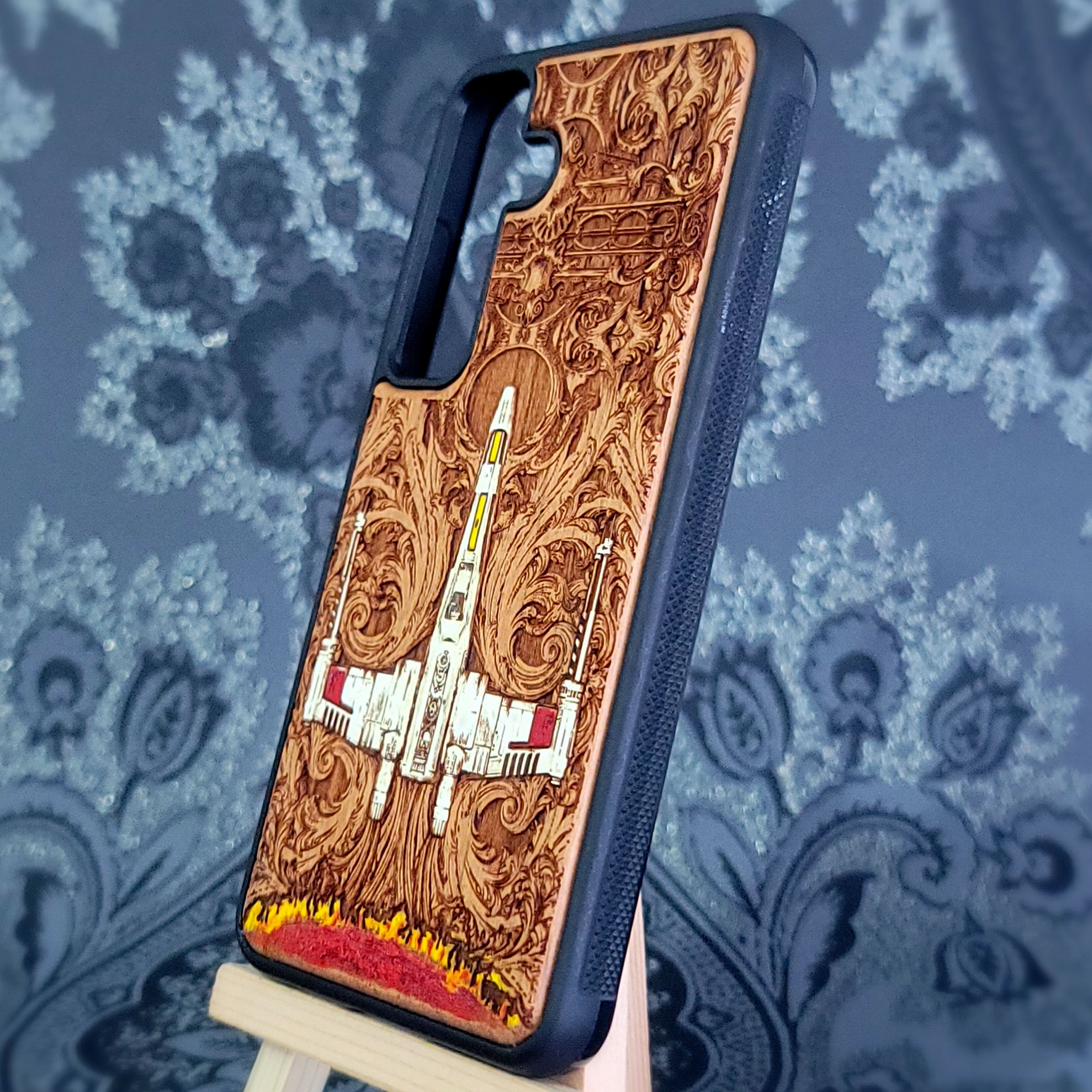 xwing ship star wars wood phone case hand painted for iphone and samsung galaxy