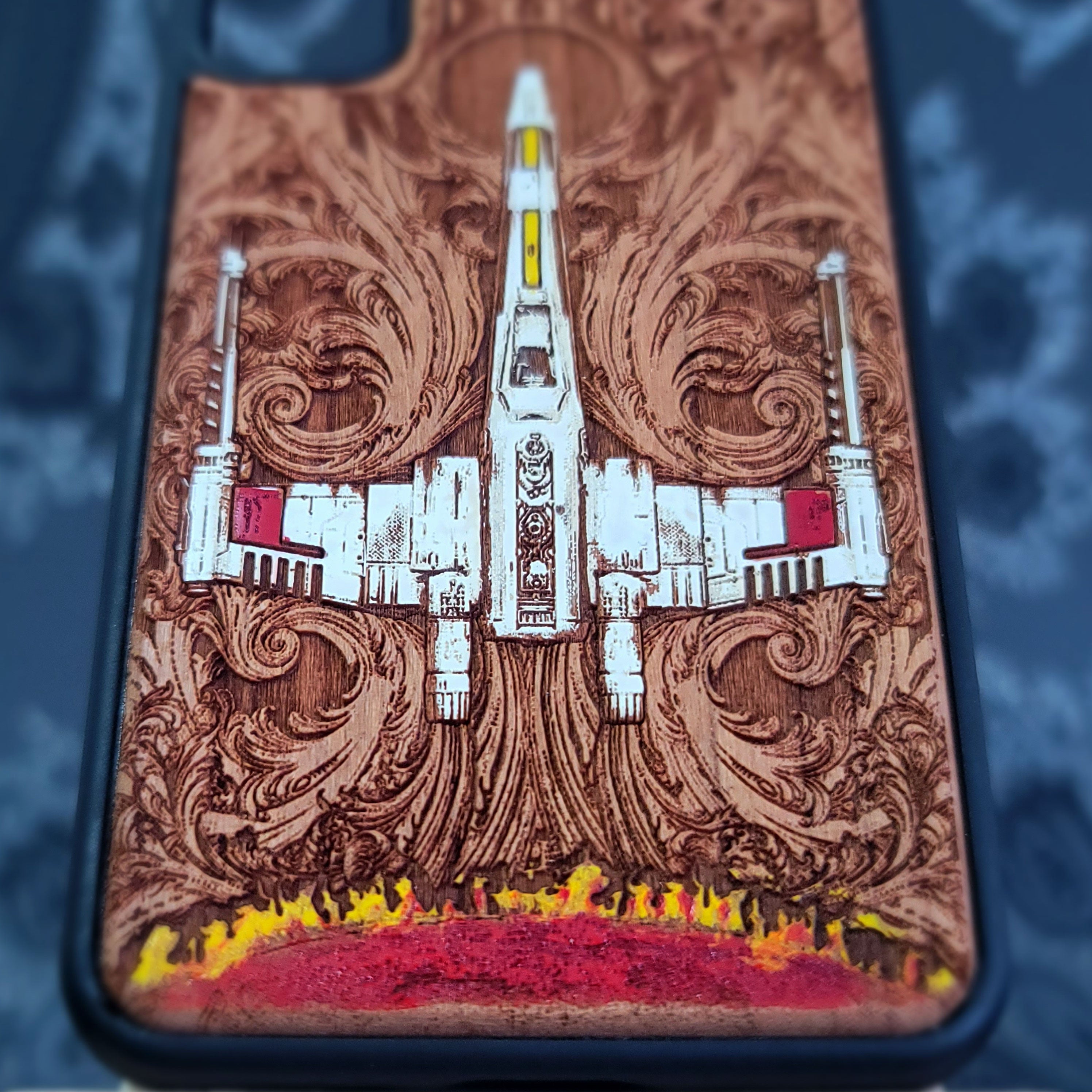 xwing ship star wars wood phone case hand painted for iphone and samsung galaxy