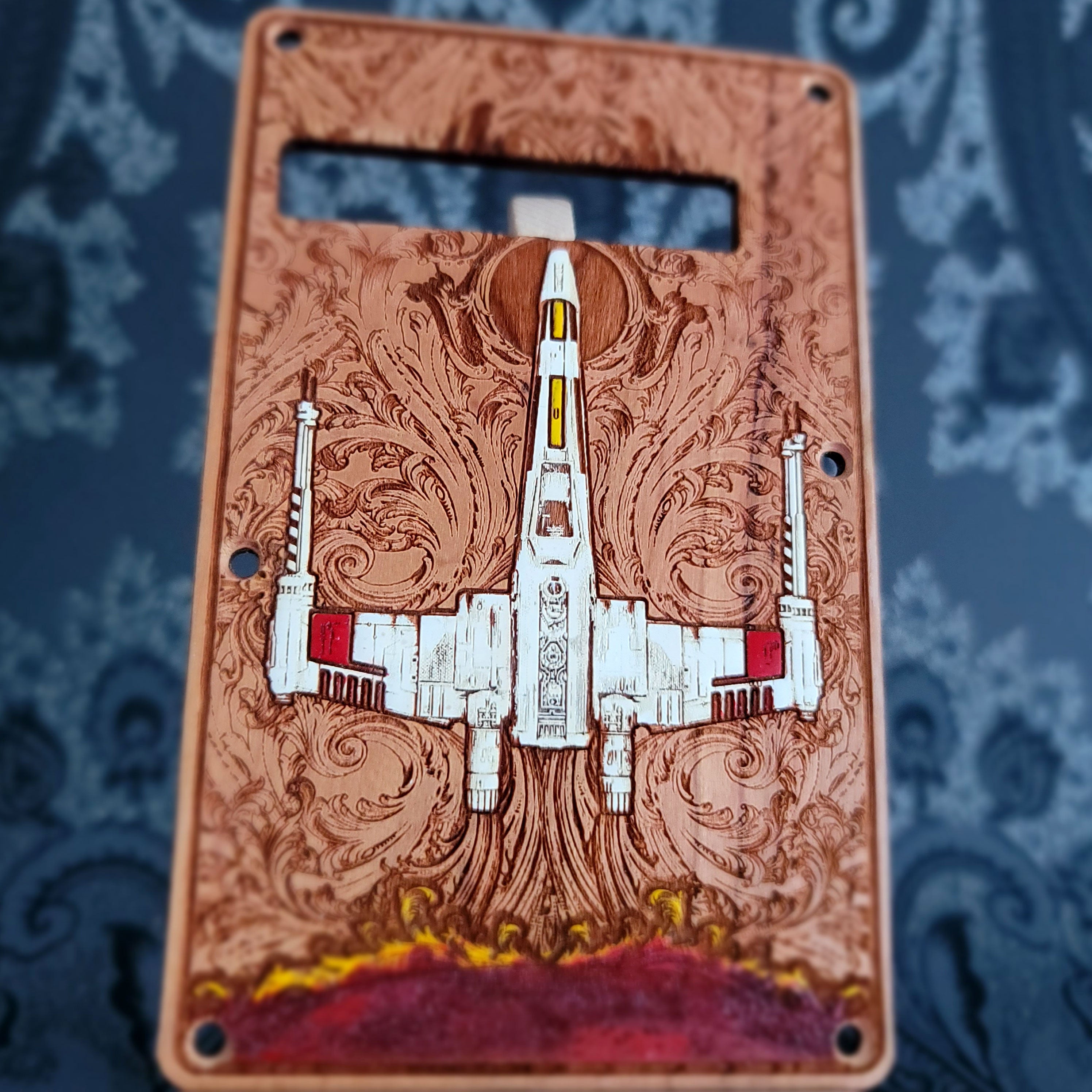 Xwing tremolo guitar laser engraved and hand painted