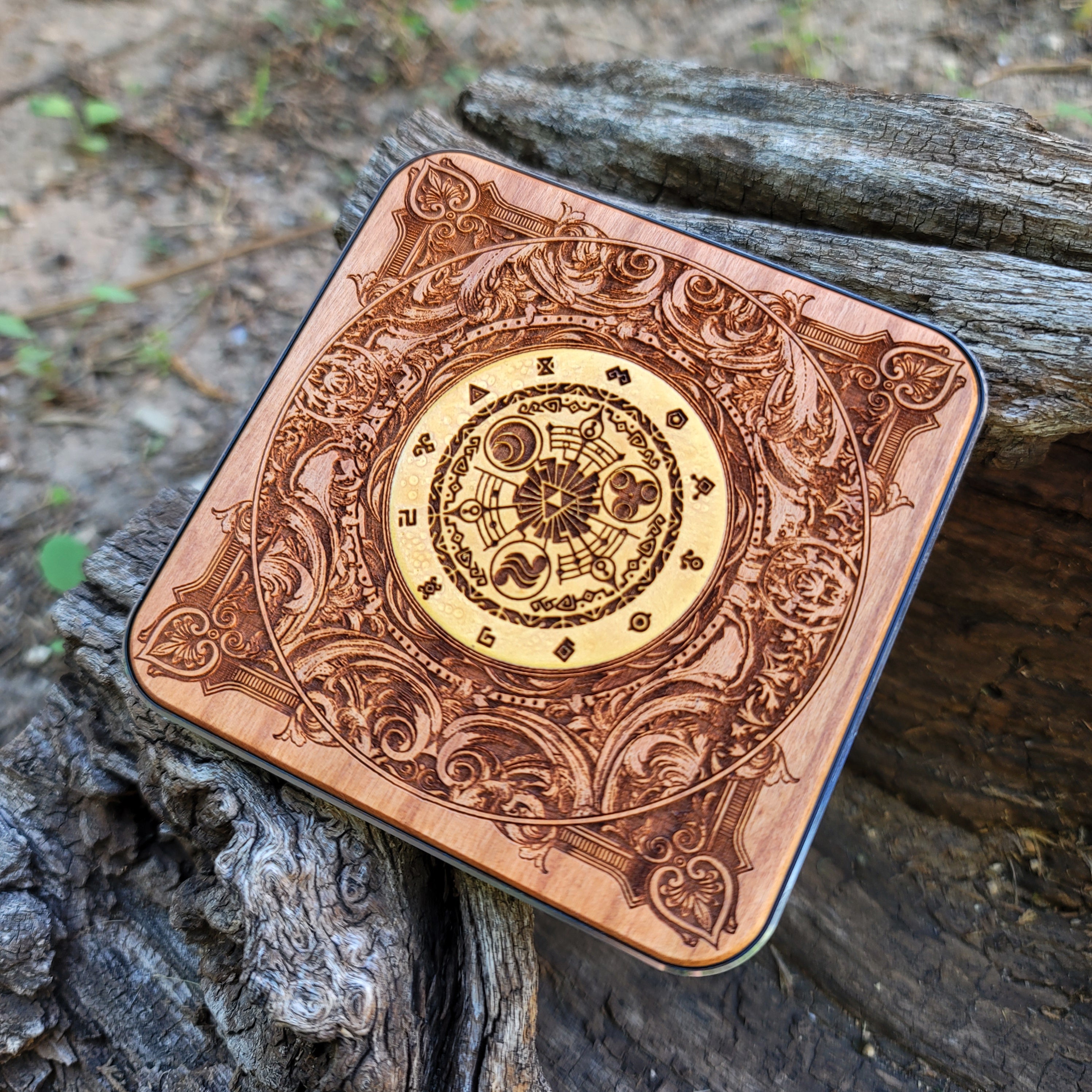 Legend of Zelda wireless charger featuring the Gate of Time symbol.