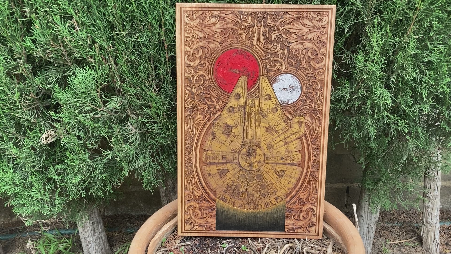 Intergalactic Ship IX Star Wars  - Large Cedar Wood - Hand Painted