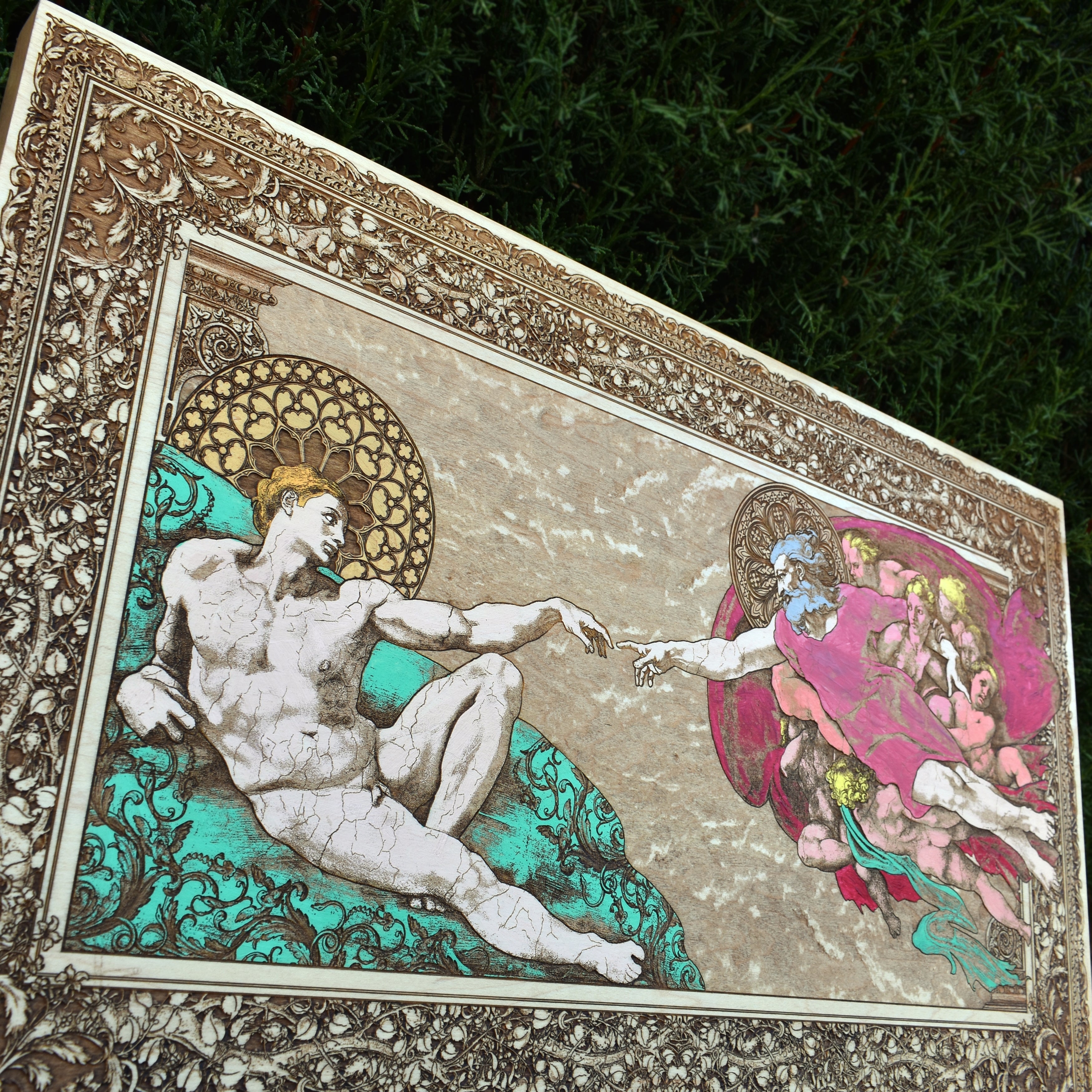 Unique gothic wood wall decor, intricately carved for a striking alternative aesthetic.